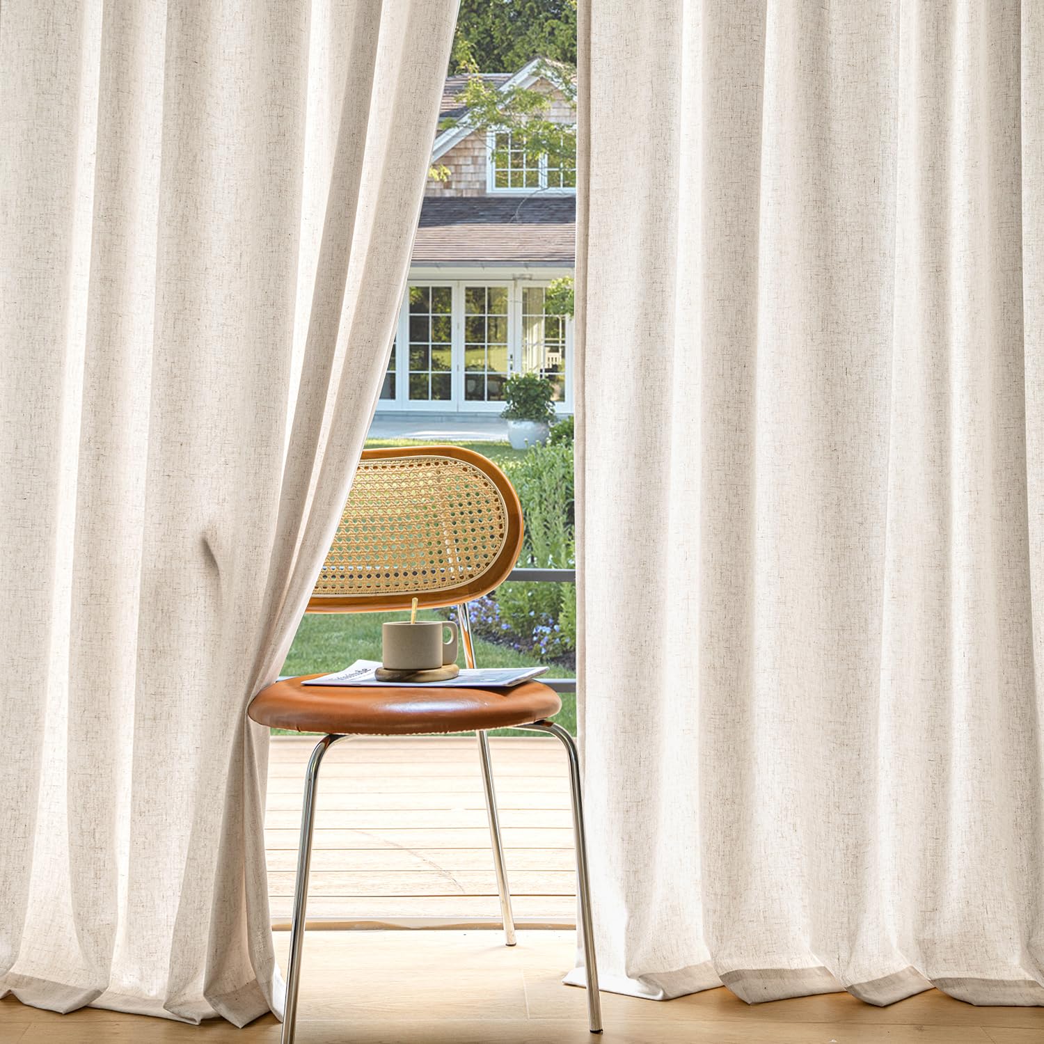 Photo 1 of MIULEE Non-See-Through Privacy Linen Curtains 2 Panels, Light Filtering Window Curtains Farn House Textured Back Tab Semi Sheer Drapes for Bedroom Living Room, 52 x 96 Inches Long, Cream