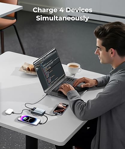 Miniatura 6 de Cargador portátil de batería  30000 mAh 65 W portátil de viaje esenciales paquete de batería USB C cable integrado teléfono carga rápida compatible