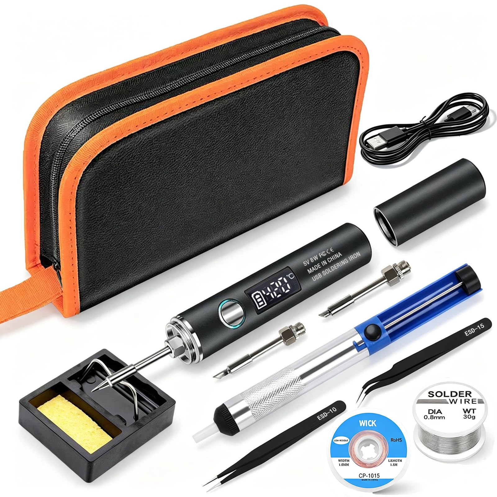 Kit saldatore senza fili,Penna USB 12in1,Riscaldamento 8s,Con Toolkit