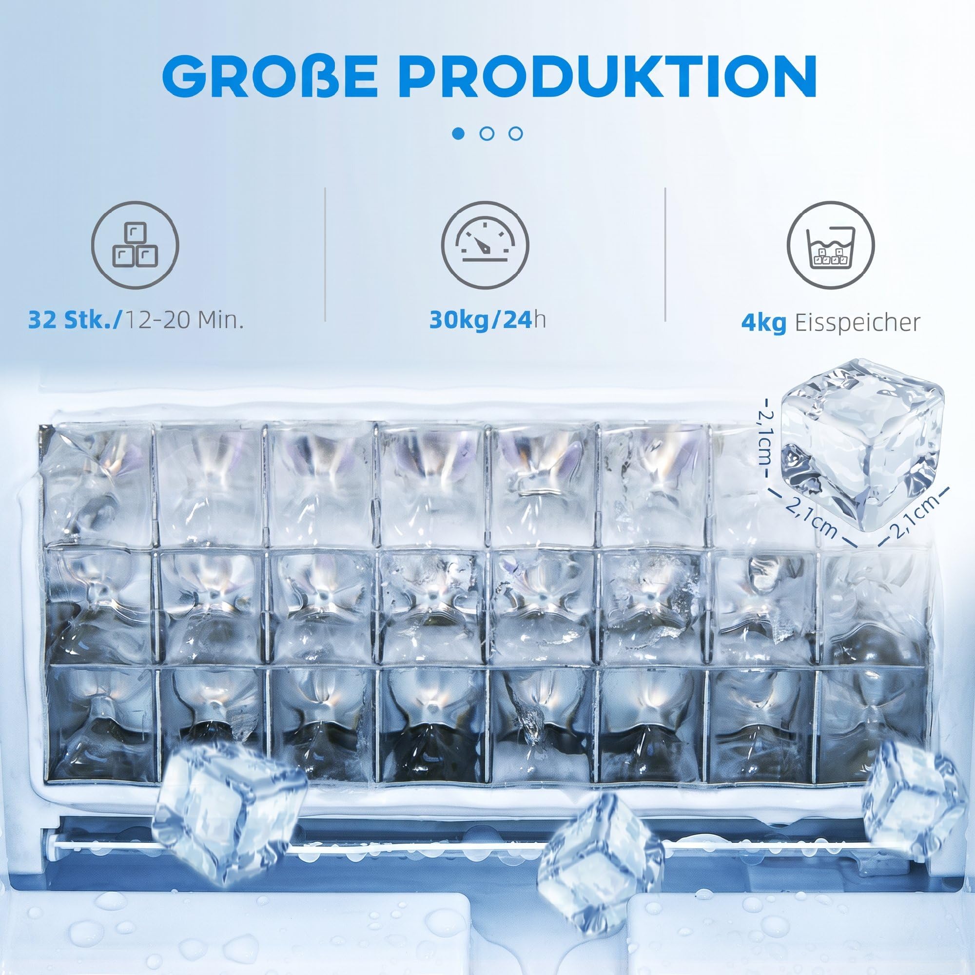 HOMCOM Macchina per cubetti di ghiaccio commerciale 30 kg/24H Gelatiera con 4 kg di memoria, macchina per cubetti di ghiaccio autopulente, timer per ristorante, bar, caffetteria