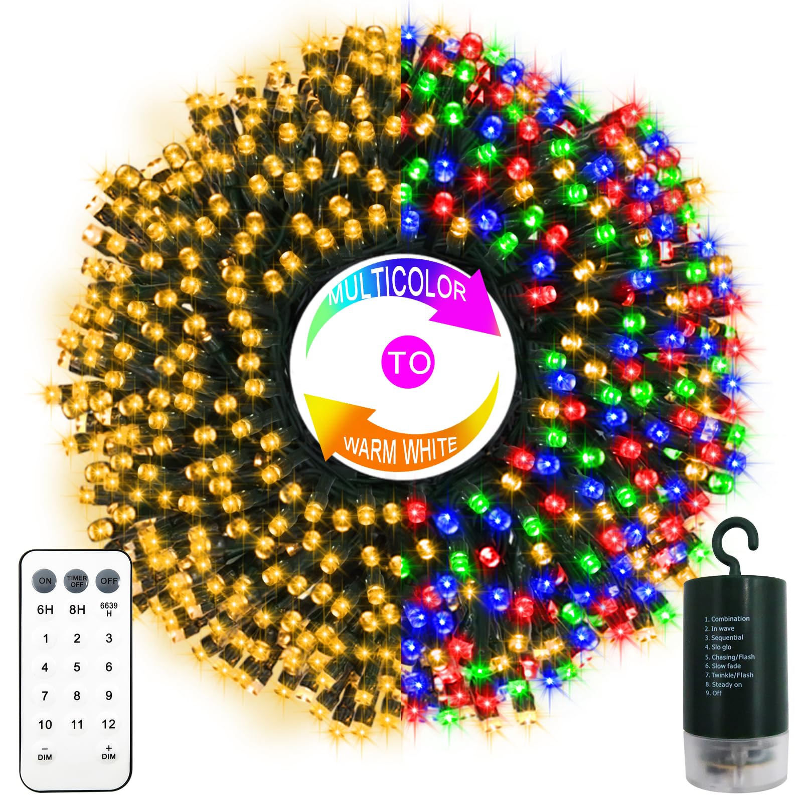 echosari 20M Battery String Lights Warm White & Multicolor Fairy Lights with Remote