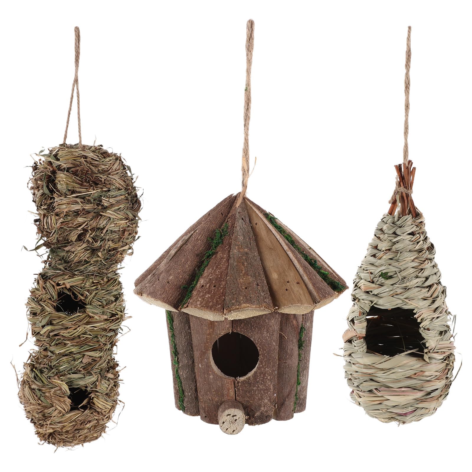 3 Casitas Colgantes para pájaros de Exterior: Nido para pájaros Tejido a Mano - Refugio para Tejido con - Nido Decorativo para de jardín para gorriones y pinzones