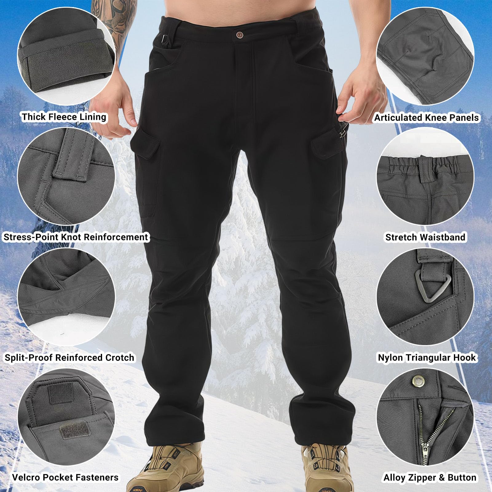 Taktisches Kampfanzug-Set FüR Herren (Jacke Und Hose) Taktischer Fleece-Softshell-Anzug Winddichtes WäRmendes Jagd-Outfit (2-Teilig) wasserdichte Kampfbekleidung Mit Kapuze
