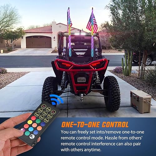 Vista 23 de Nilight 2 luces LED RGB en espiral de 3 pies con base de resorte, luz de persecución RF, control remoto, látigos de antena iluminados para Can-Am