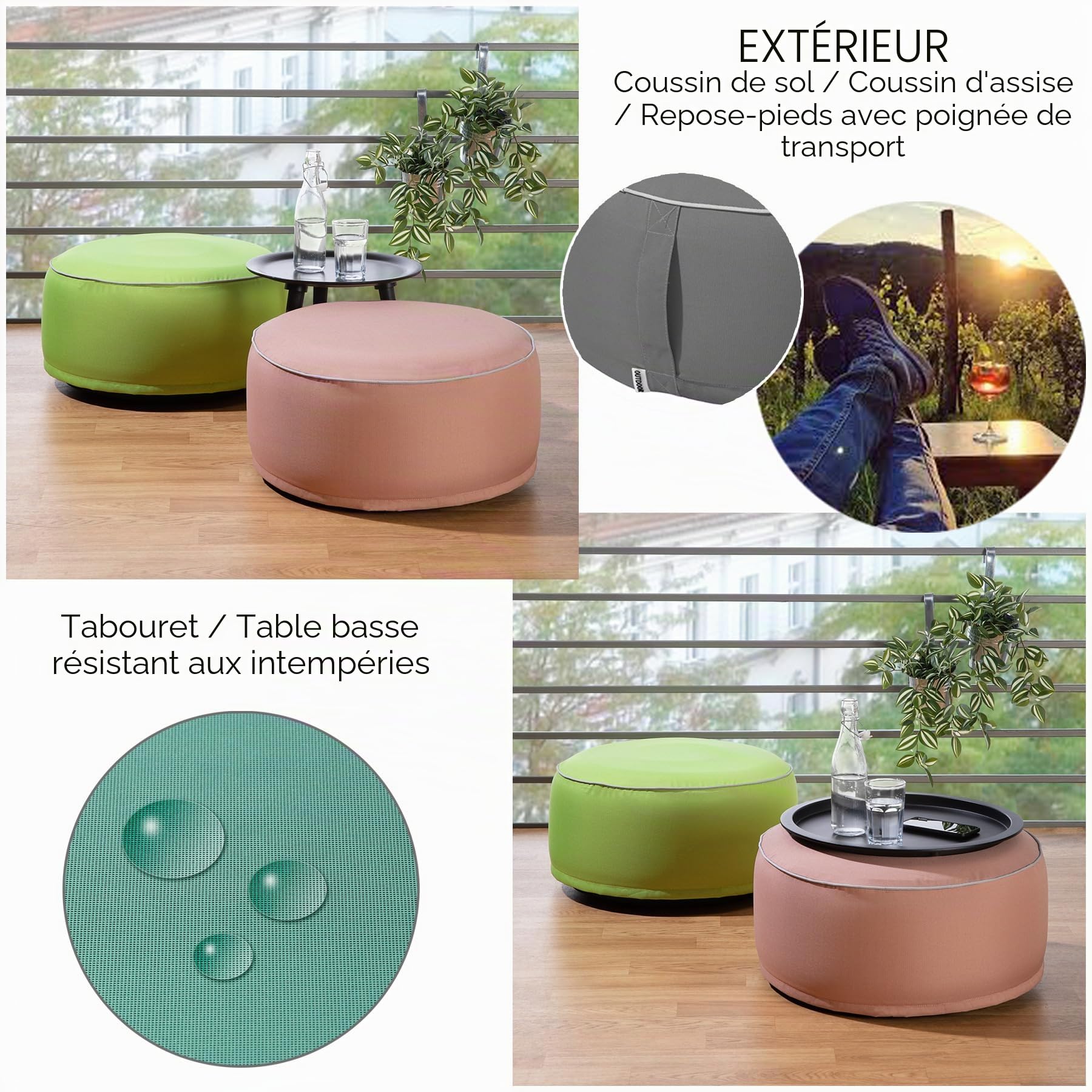 Pouf d'extérieur Résistant aux intempéries 25 x 55 cm Taupe