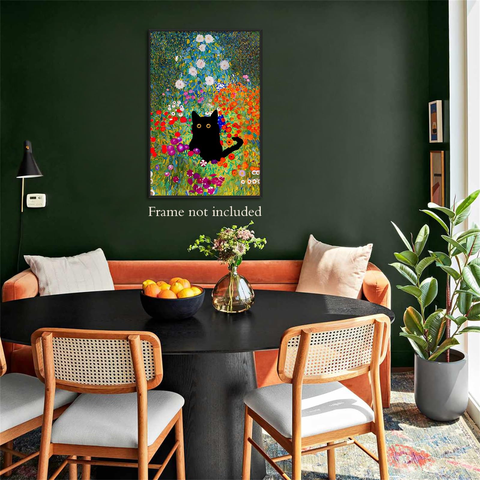 Gustav Klimt Canvas Wall Art, Black Cat Garden Flower Poster, Funny Cat Flower Print - Image 4