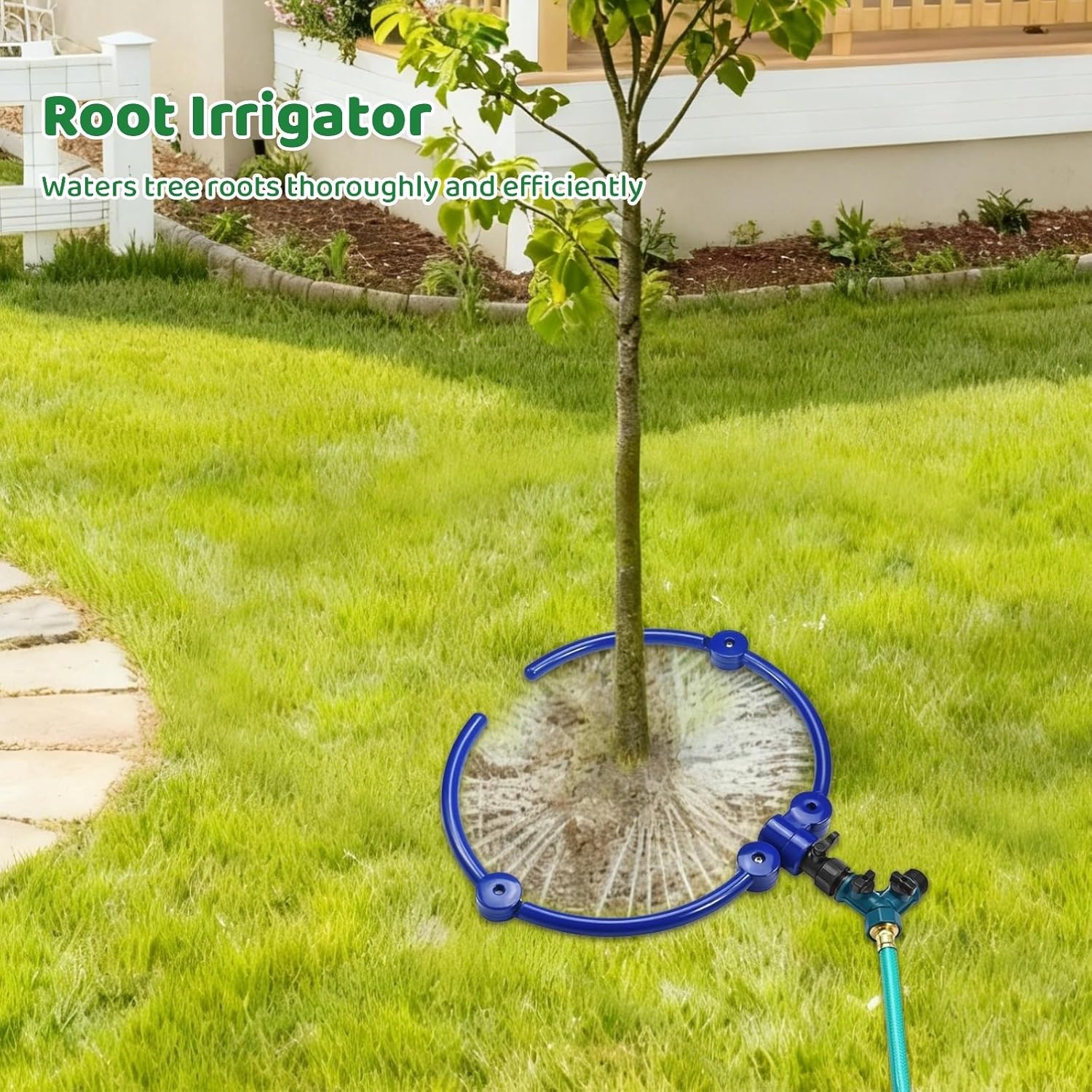 Adjustable Root Irrigator Tree Watering System, 360 Degree, Us Connector, Flexible Kit, 13-37 in Diameter, Blue