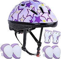 Vista 8 de Casco de bicicleta para niños de 3 a 8 años, casco ajustable para niños y niñas, casco ajustable con rodilleras, coderas, muñequeras