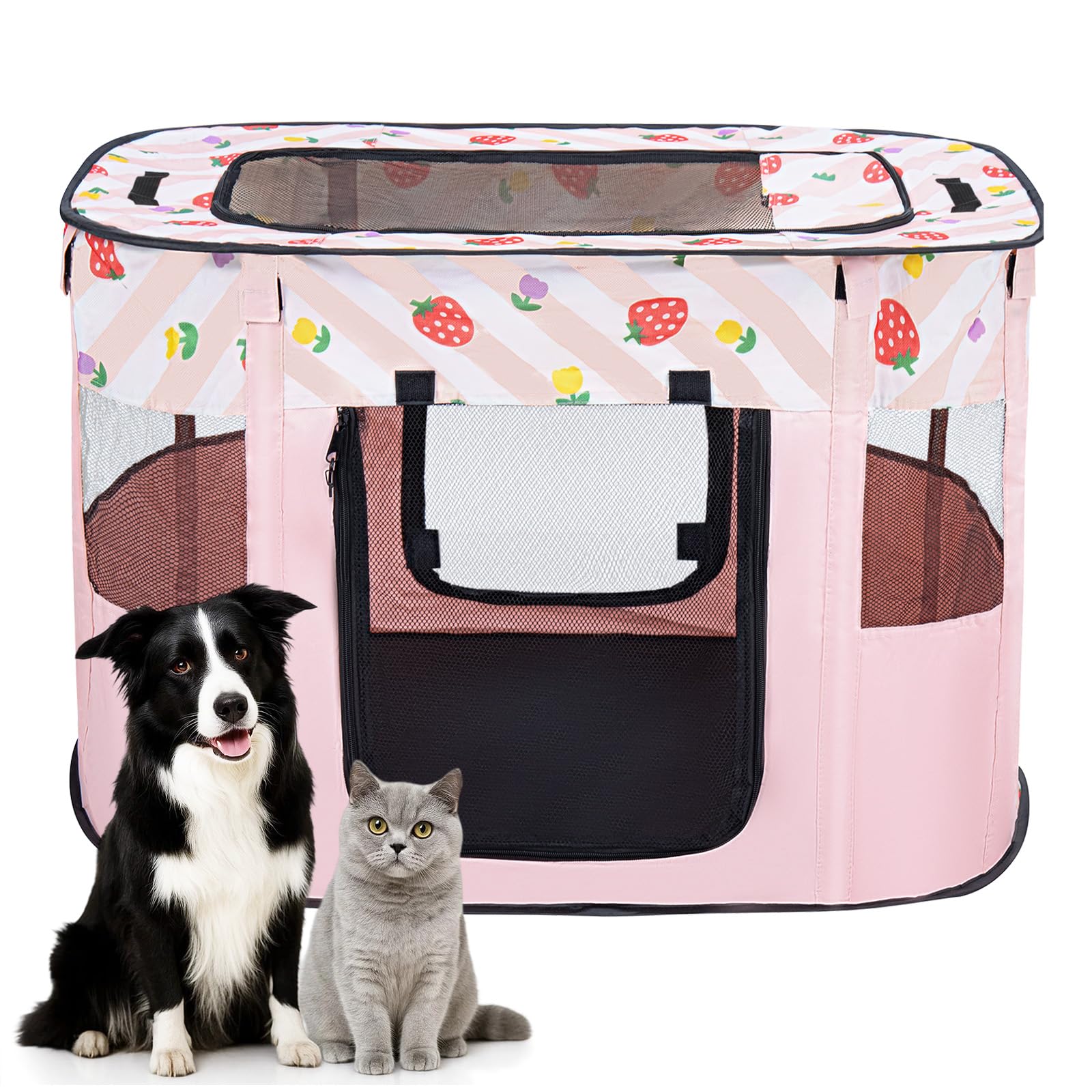 LN COZY CORNER Foldable Pet Playpen, Portable Small Dog Cat Crate, Soft Indoor Outdoor Pet Cage, Puppy Playpen with Mesh Panels, Dog Tent, Cat Playpen, Travel Pet Puppy Cage for Pets (Pink-S)