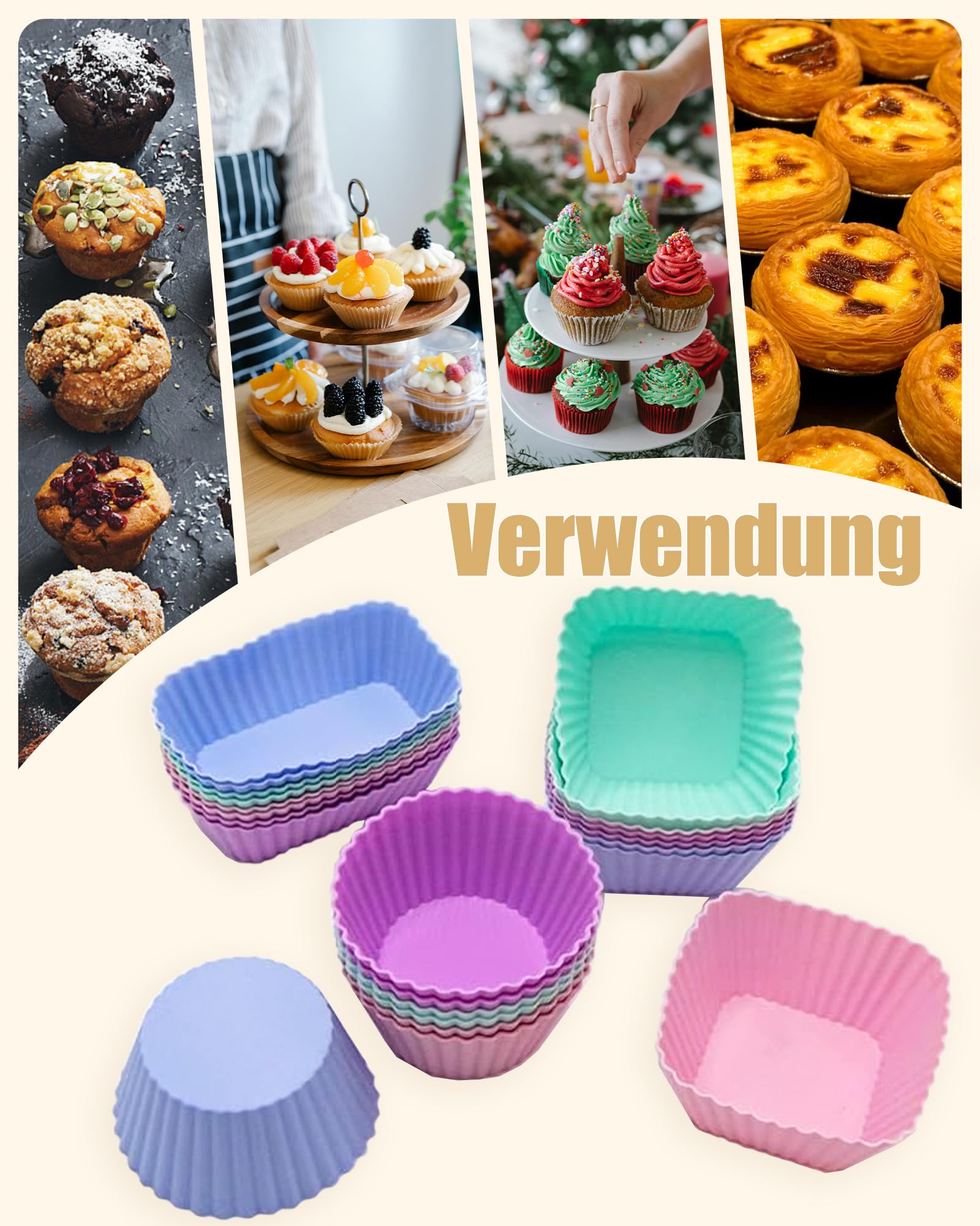 20 Stampi In Silicone Per Cupcake E Muffin, Riutilizzabili, Antiaderenti, Diametro 7 Cm, Colori Assortiti - 5