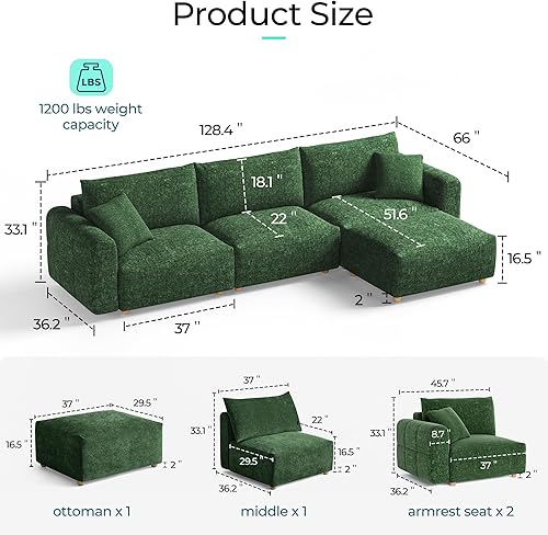Miniatura 2 de LINSY HOME Sofá modular modular de gran tamaño, 128 pulgadas en forma de L, ultra suave, con asientos grandes y otomana extraíble, sofá modular