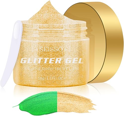 Miniatura 1 de SEISSO Gel de purpurina corporal con brillo dorado neón, gel de purpurina corporal que brilla en la oscuridad, gel de purpurina luminosa de sirena,
