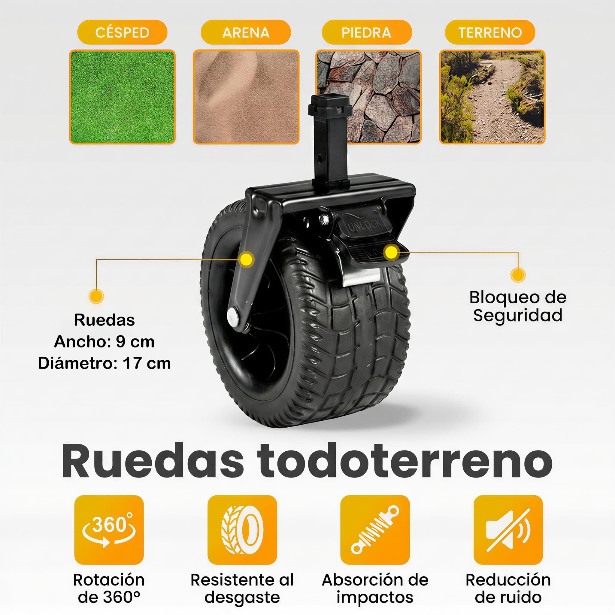 Carrito Plegable de Playa y Camping 120 kg, Carro de Transporte con Ruedas Anchas Todoterreno 360°, Tela Oxford 600D Impermeable, Mango Telescópico, Freno, Base Reforzada y Funda, Negro