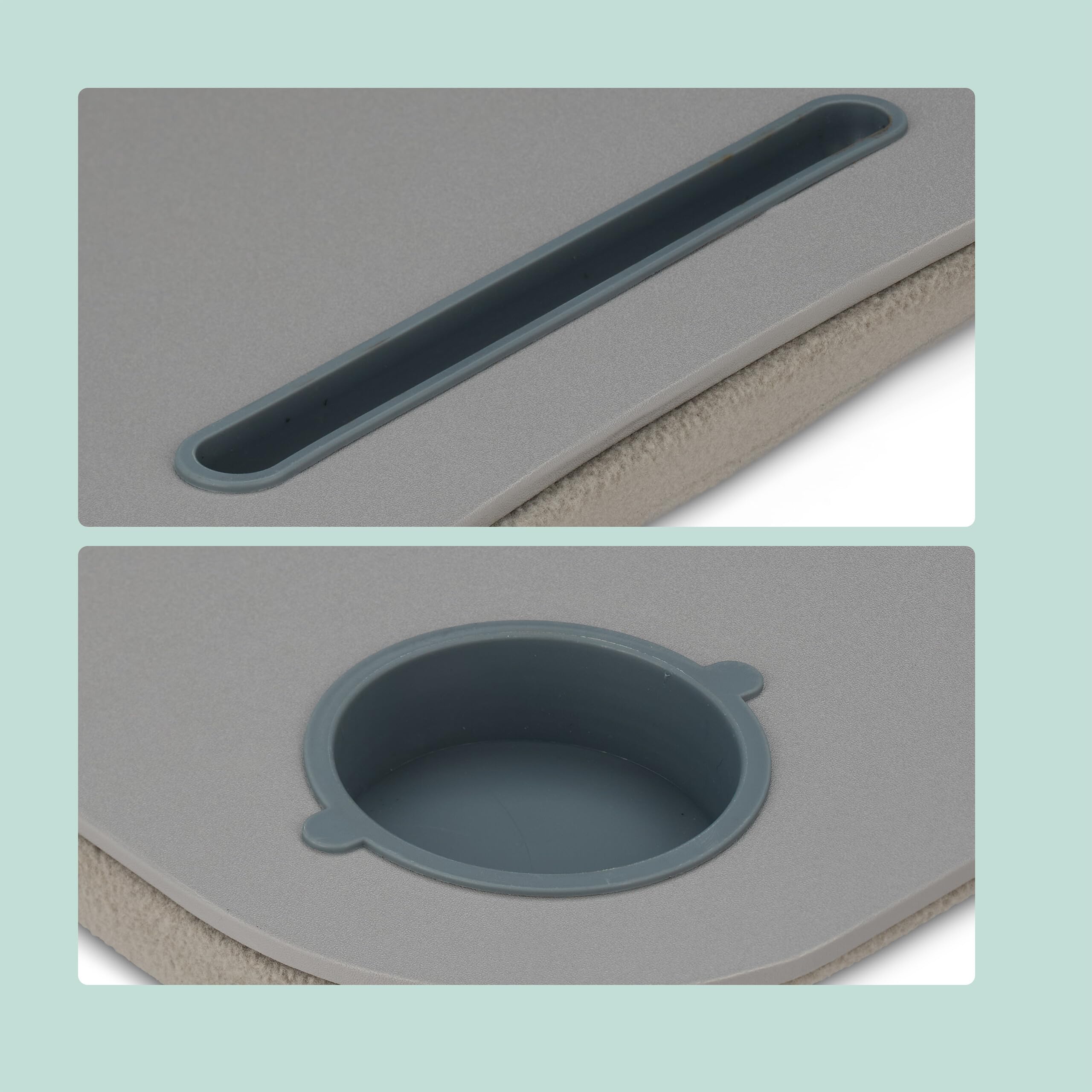 Relaxdays Soporte Ordenador Portátil con Cojín, Luz LED, Mesa Cama con Posavasos, Bandeja Blanda para el Regazo, Gris