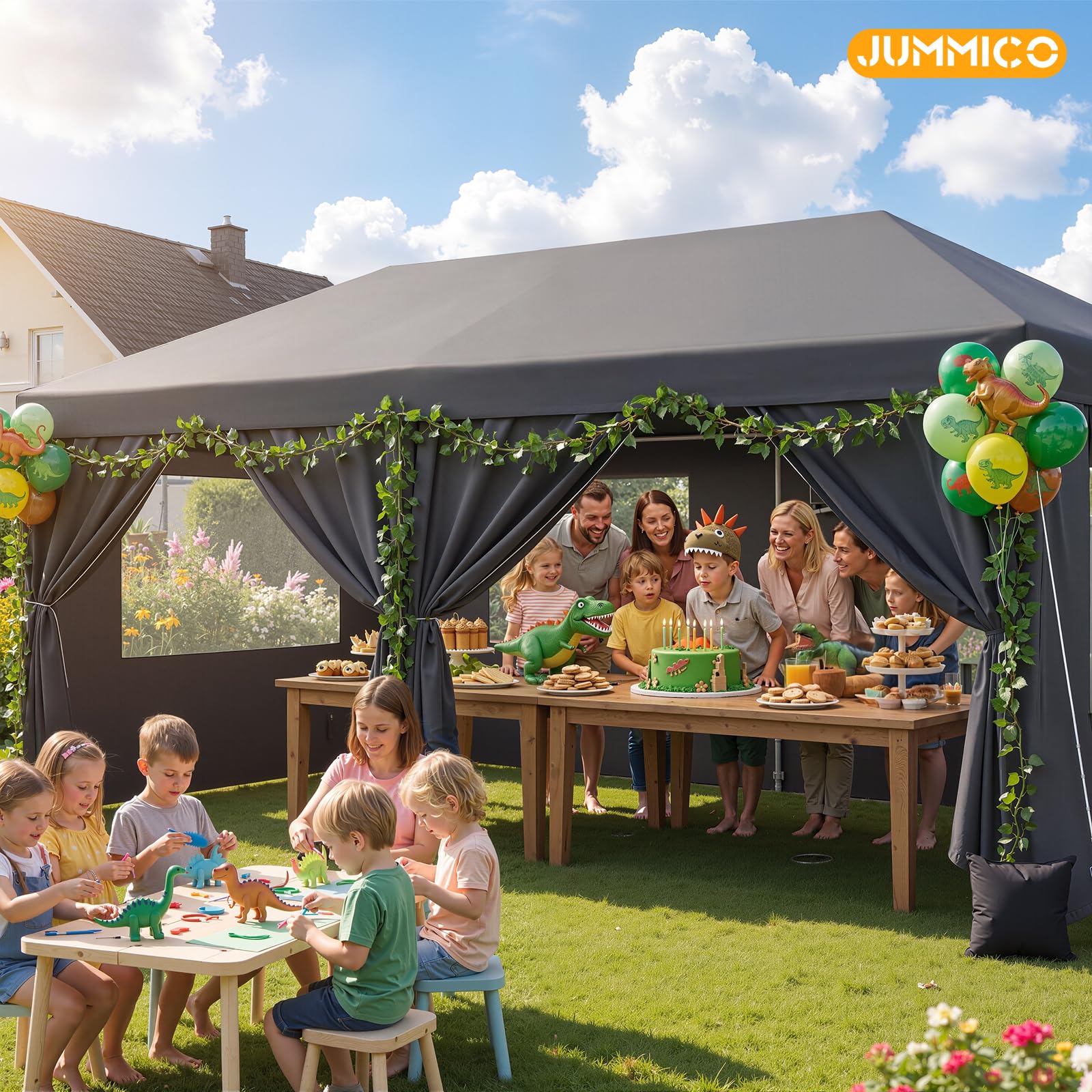 JUMMICO Gazebo 3x6 Pieghevole Impermeabile｜Zanzariera Arieggiata Anti-Insetti｜Robusto, Durevole, Impermeabile e Anti-UV｜Installazione e Rangement Rapidi｜Ideale per Cortile, Campeggio e Altro｜Grigio