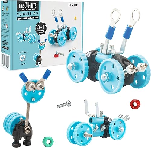 The Off Bits Juegos de construcción de juguetes kit de modelo de vehículo GearBit para niños de 6 años, mini juguetes STEM con tuercas y pernos,