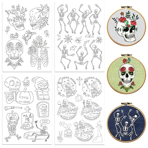 Peacoblue Water Soluble Embroidery Patterns for Beginners Halloween Skeleton 4