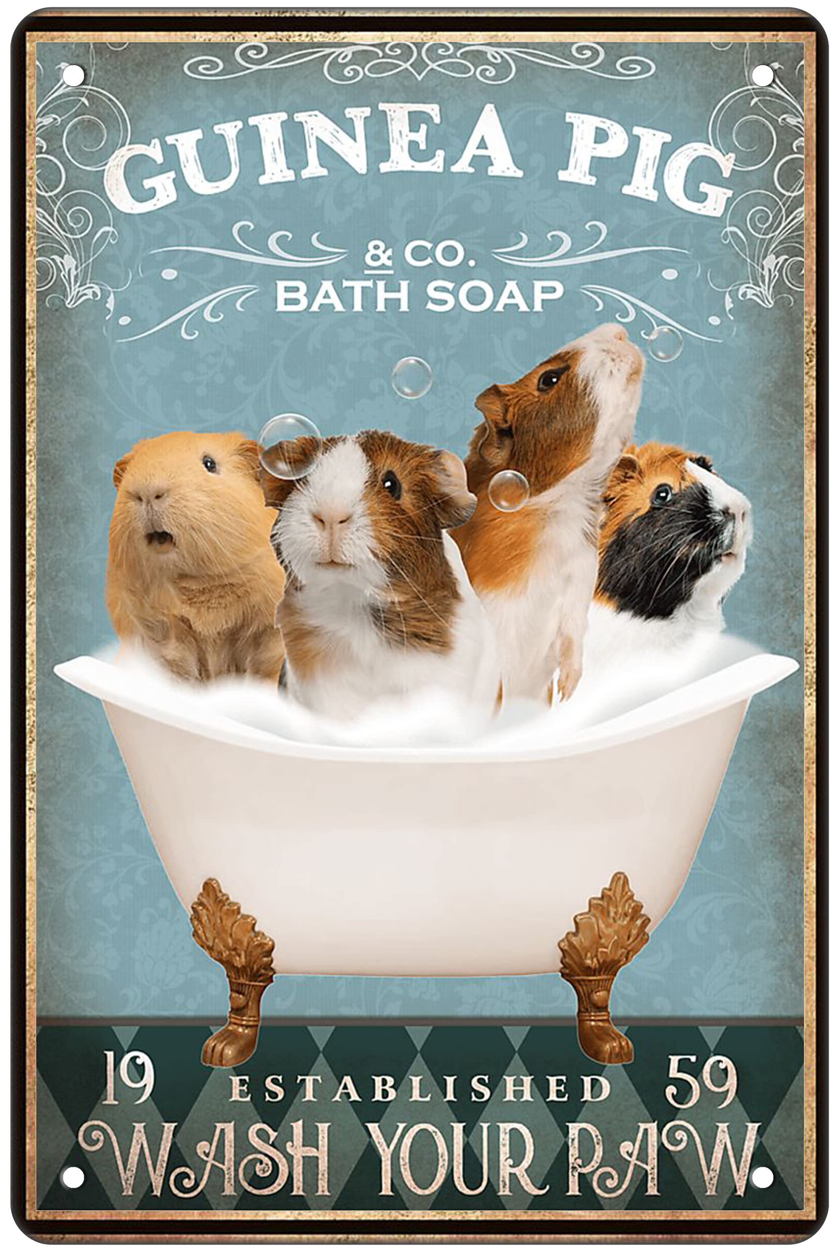 Funny Guinea Pig Decor Bathroom Wall Decor Sign Bathtub Decor Guinea Pig lovers Accessories Farm Home Wall Art Poster Retro Bar Poster 8x12 In