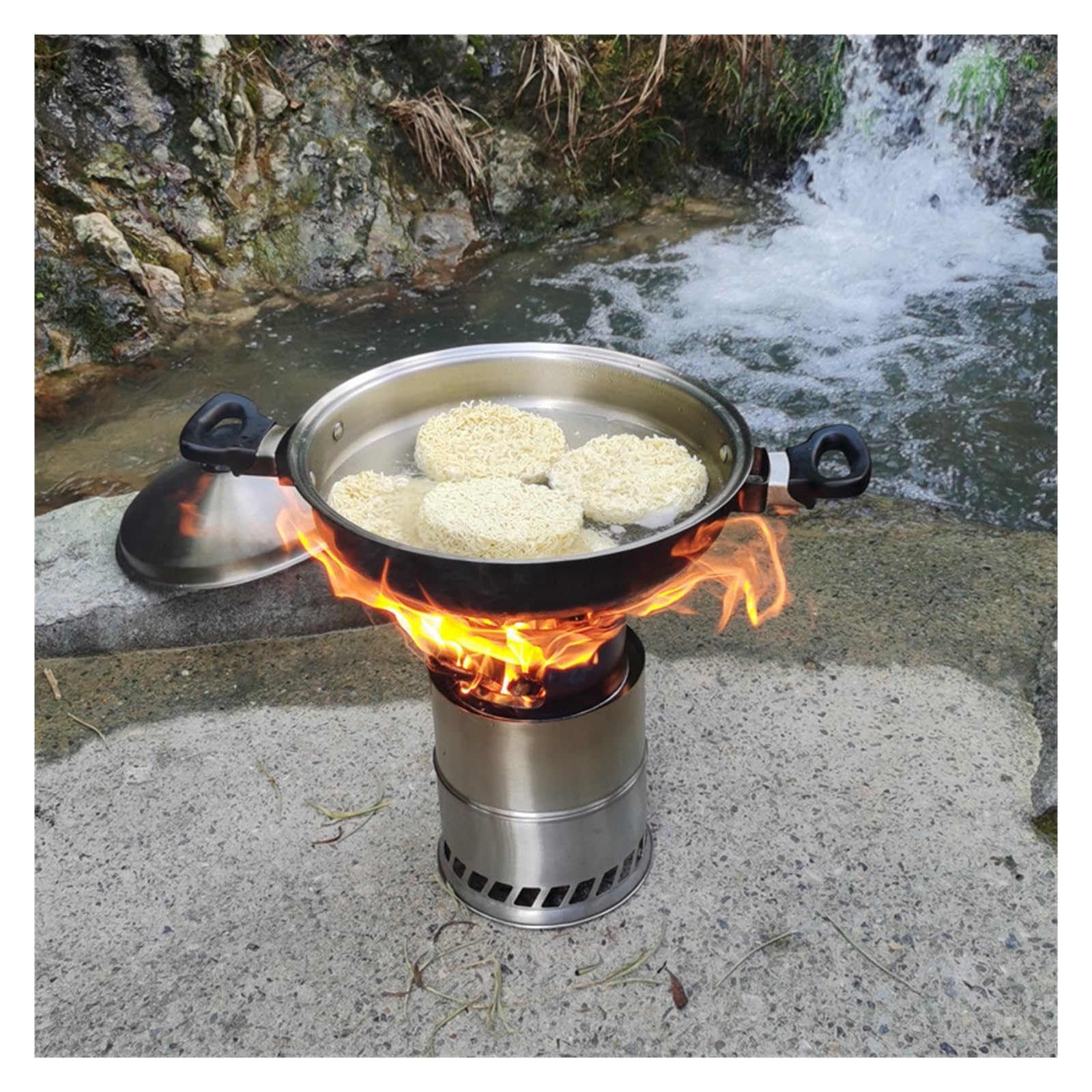 Brasero Exterieur Poêle à Bois Portable d'extérieur, gazéificateur de, Barbecue Pique-Nique, Pliable et Coupe-Vent