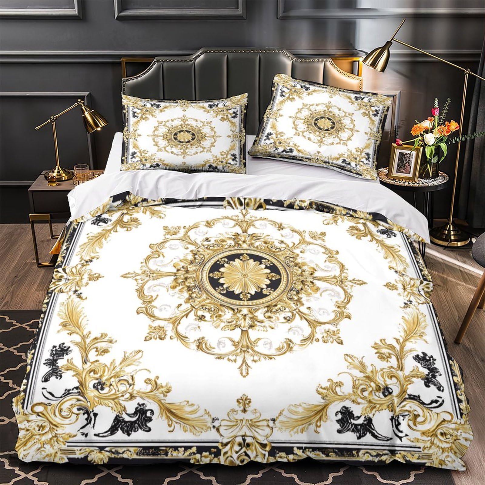 Parure de lit 3D dorée 135x200 pour une chambre chic et moderne