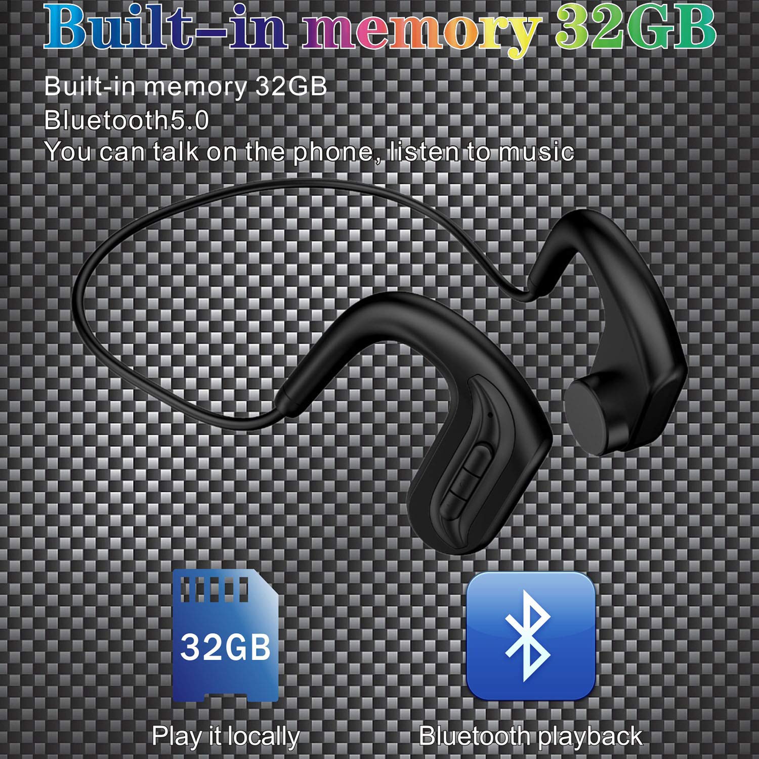 Słuchawki do pływania odtwarzacz MP3, technologia przewodzenia kości Bluetooth 5.0, wbudowane przechowywanie 32 GB, głębokie wodoodporne IP68, z ochroną przed kontaktem, bardzo odpowiednie do pływania i sportów wodnych