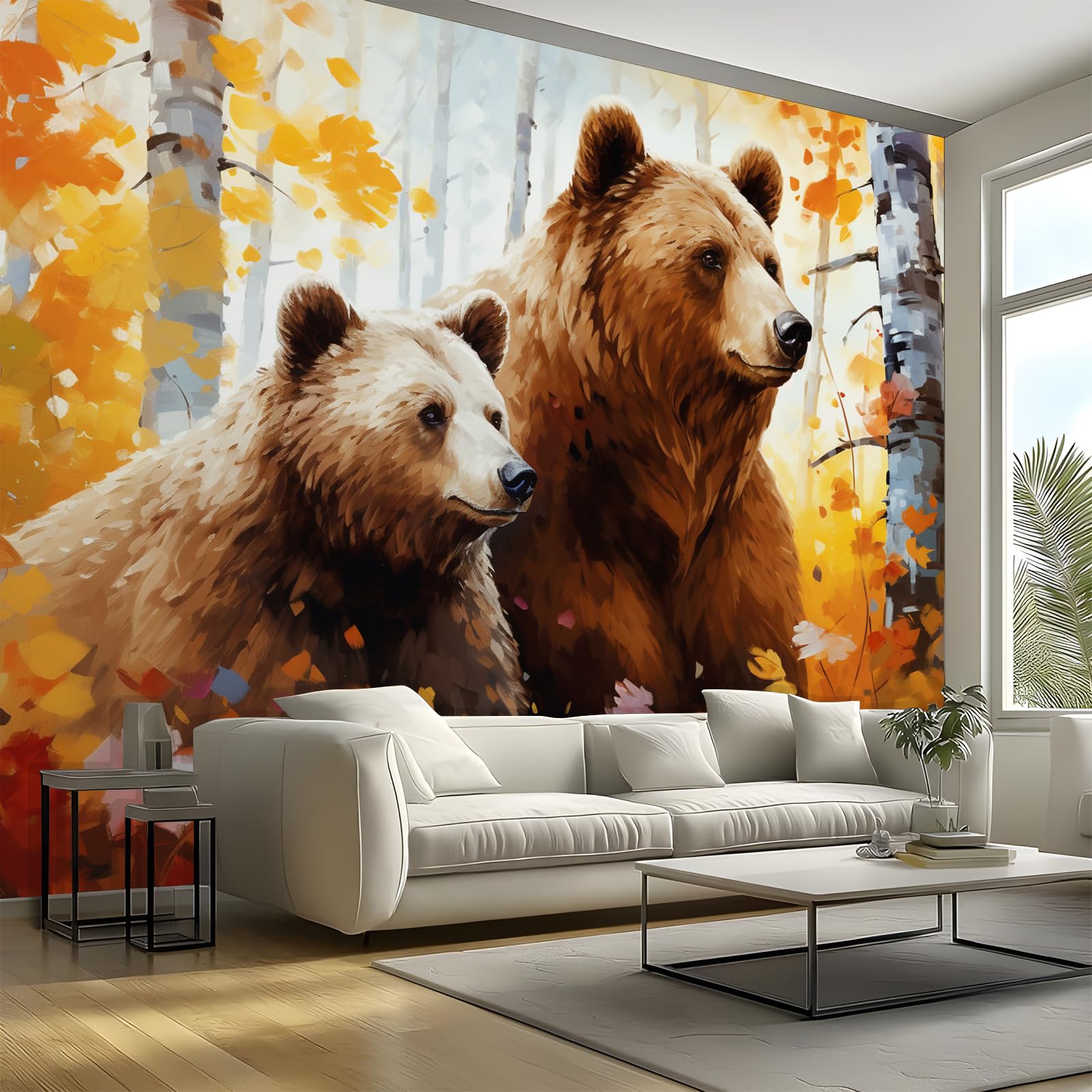 Bear Large Decorative Wall Mural 300 x 256 cm, Animal Self-Adhesive Photo Wallpaper, Bedroom Canvas Waterproof Wallpaper, Living Room Matte Wall Murals