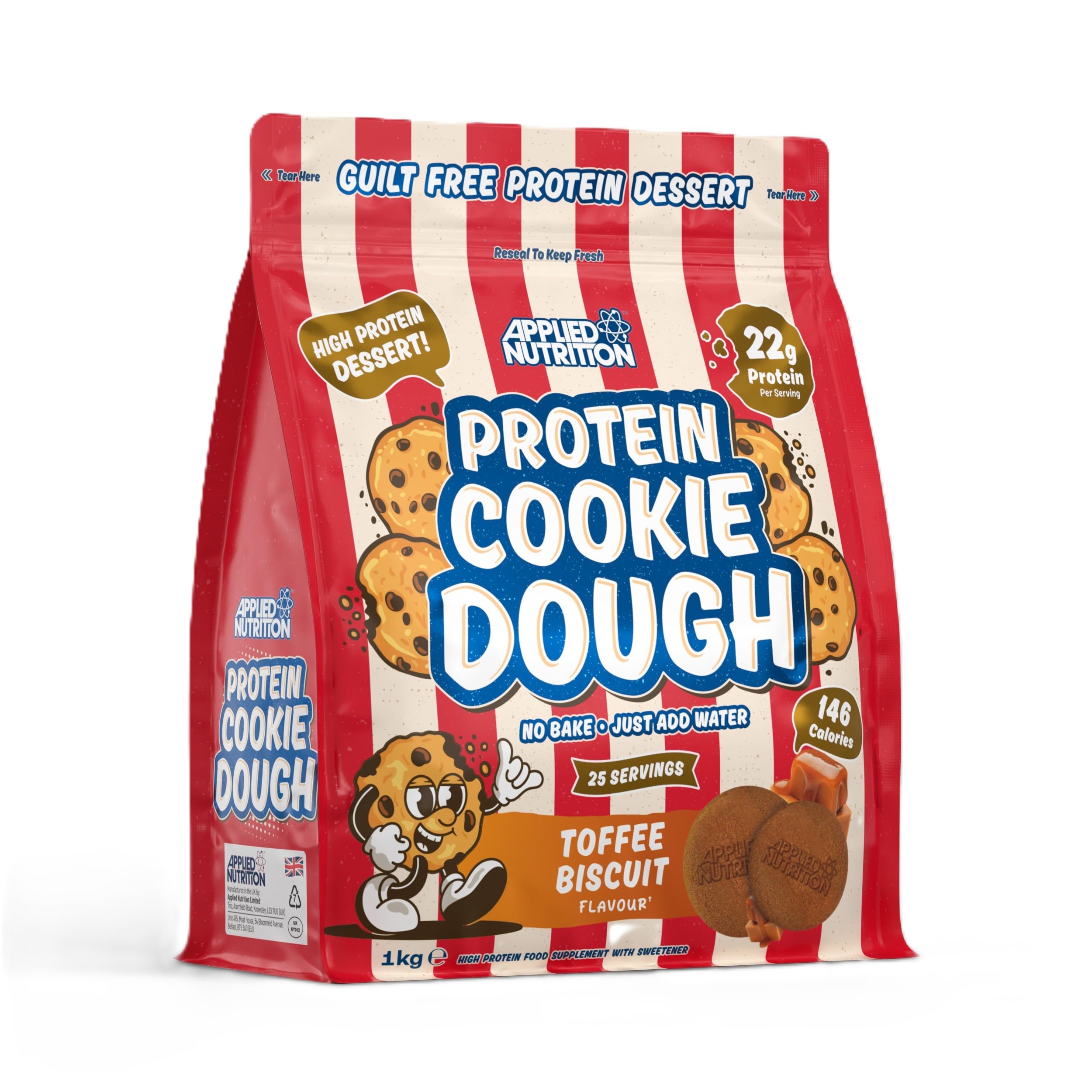 Applied Nutrition Protein Cookie Dough 1kg – High Protein Snack, Over 22g of Protein Per Serving, Ready-to-Eat– Low Calorie, Healthy Treat (1kg – 25 Servings) (Toffee Biscuit)