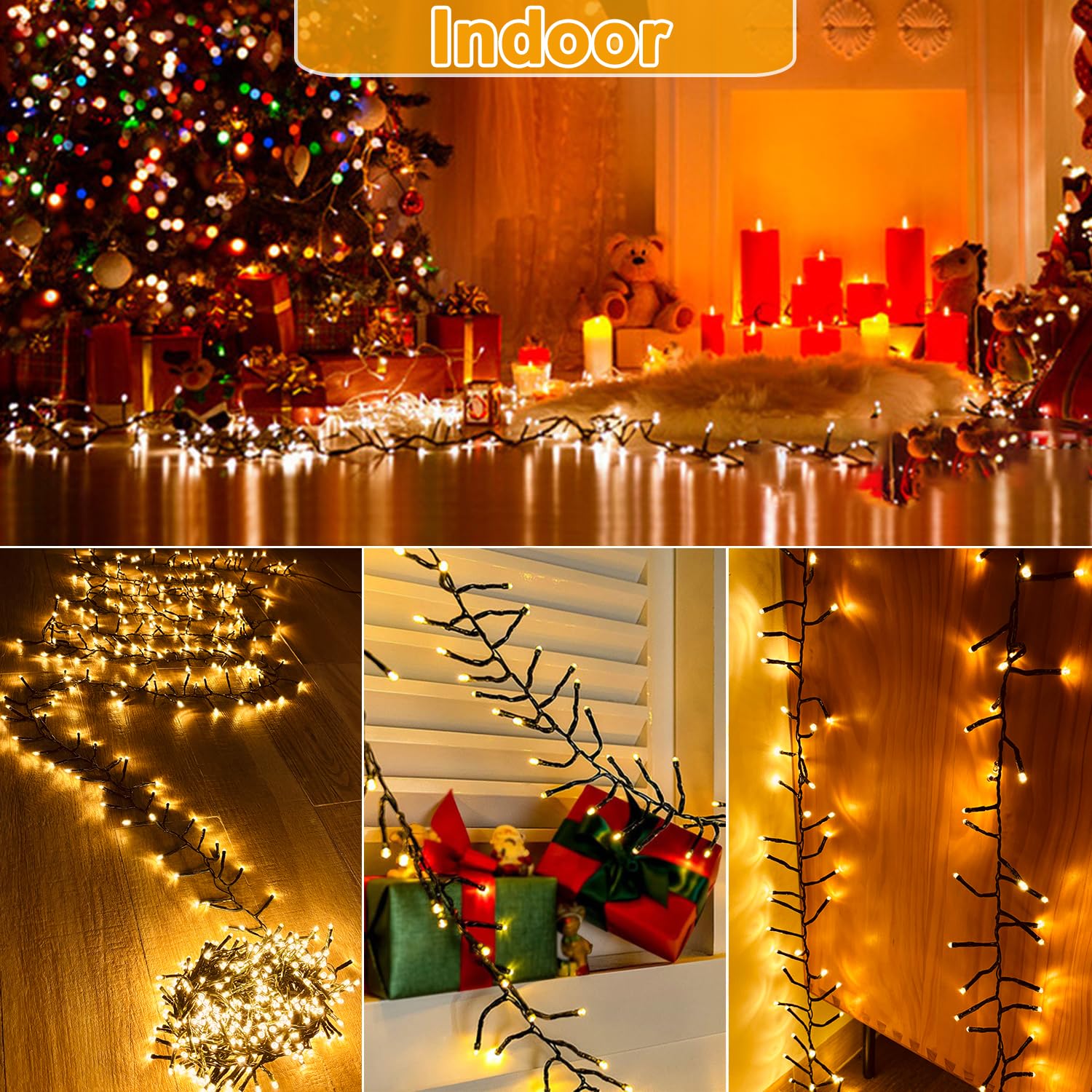Guirlande Lumineuse Extérieure, 20m 1000 leds Guirlandes lumineuses en grappe Blanc Chaud avec 8 Modes, Minuterie, Fonction Mémoire, IP44 Extérieure pour Fête, Jardin, Décoration de Noël