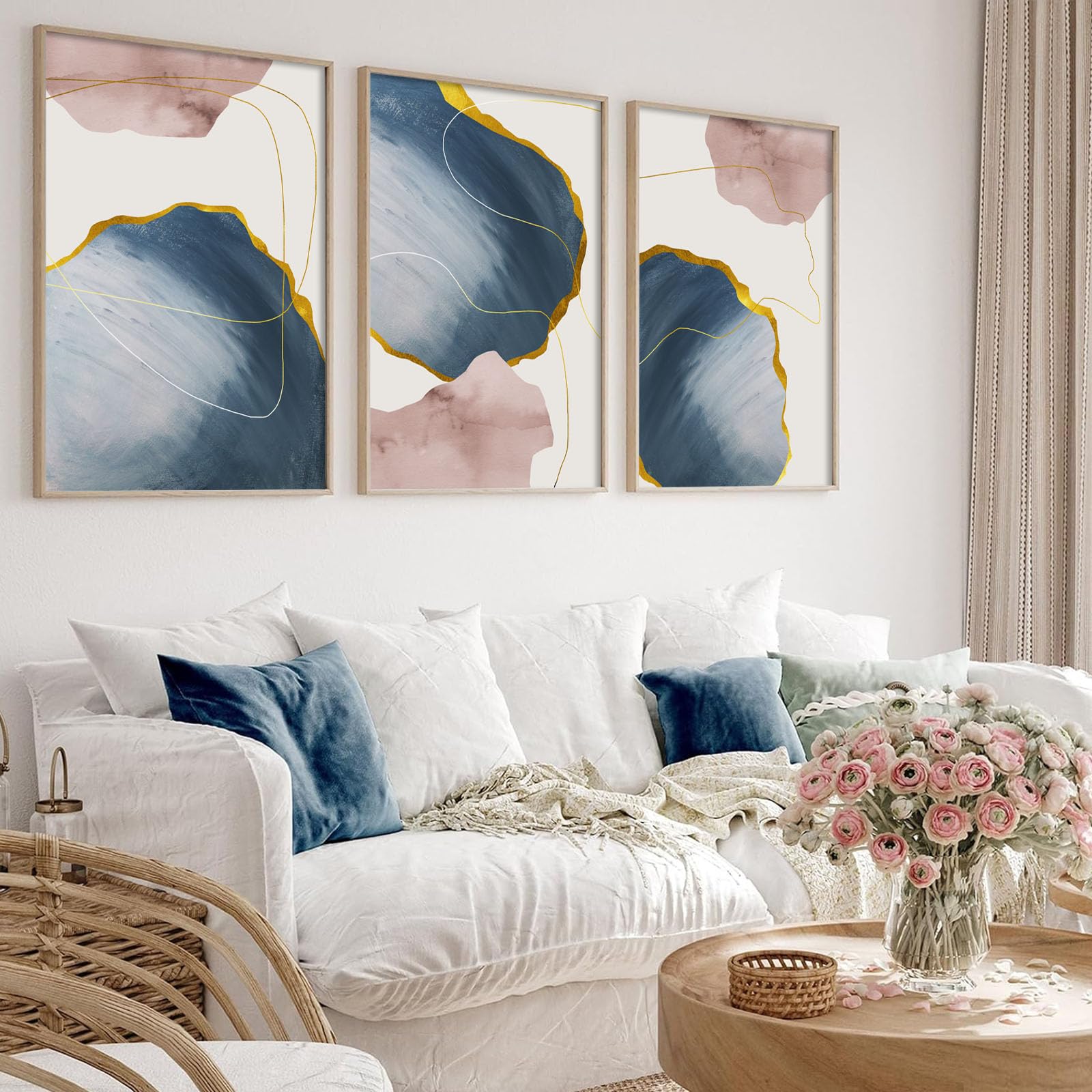 青とピンクの抽象画 キャンバスアート キャンバスに描かれた抽象画 青とピンクの色の抽象画 モダンな