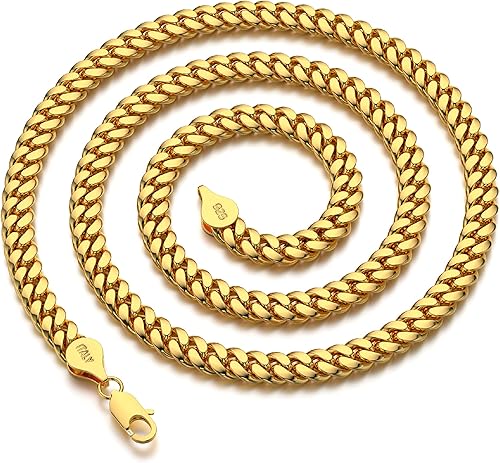 925 Sterling Silver Cuban Chain Lobster Clasp 7810mm SilverGold Over Cuban Link Curb Chain Necklace for Men Women Diamond Cut 16-30 Inches
