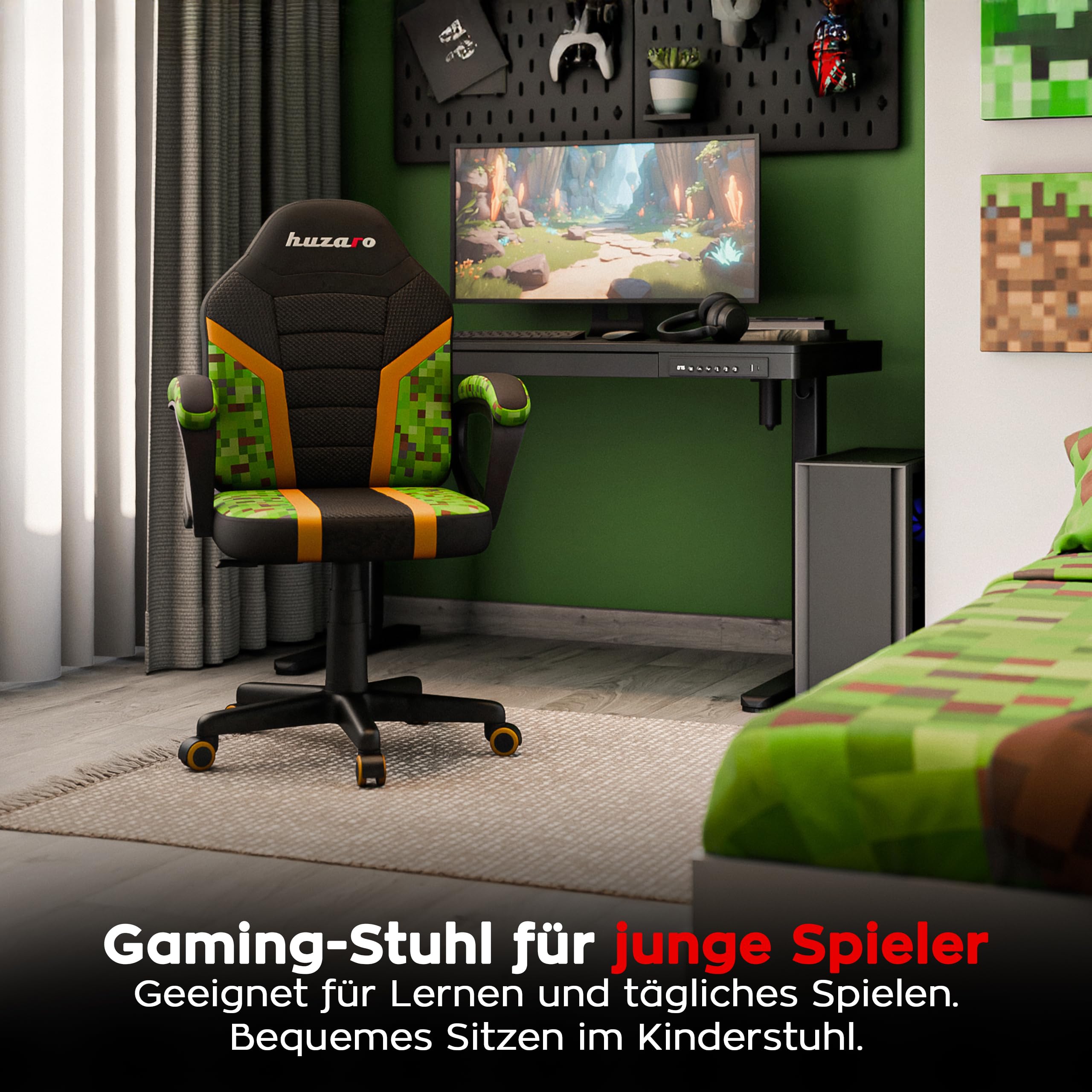 huzaro Ranger 1.0 - PC Stuhl Gaming Zocker Stuhl – Kinderschreibtischstuhl & Gaming Stuhl Kinder - Schreibtisch Höhenverstellbar Kinder, Schreibtischstuhl Jugendliche Jungen - Pixel