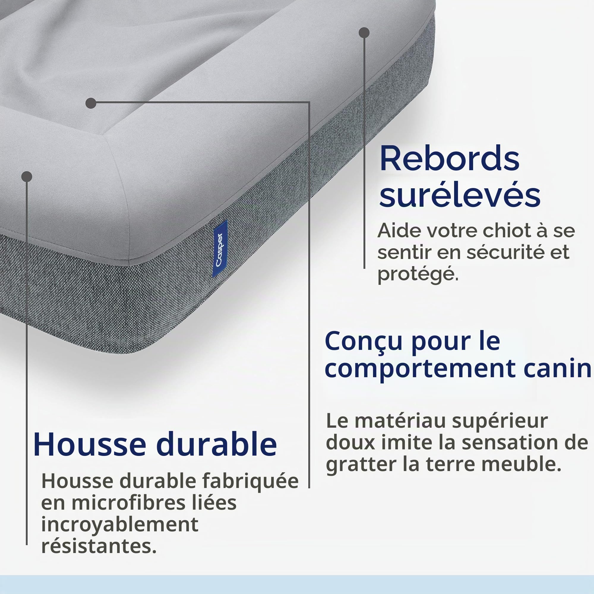 Casper Panier pour Chien en Mousse à mémoire de Forme et Peluche, Gris, Taille S (66 x 48,9 x 15,2 cm)