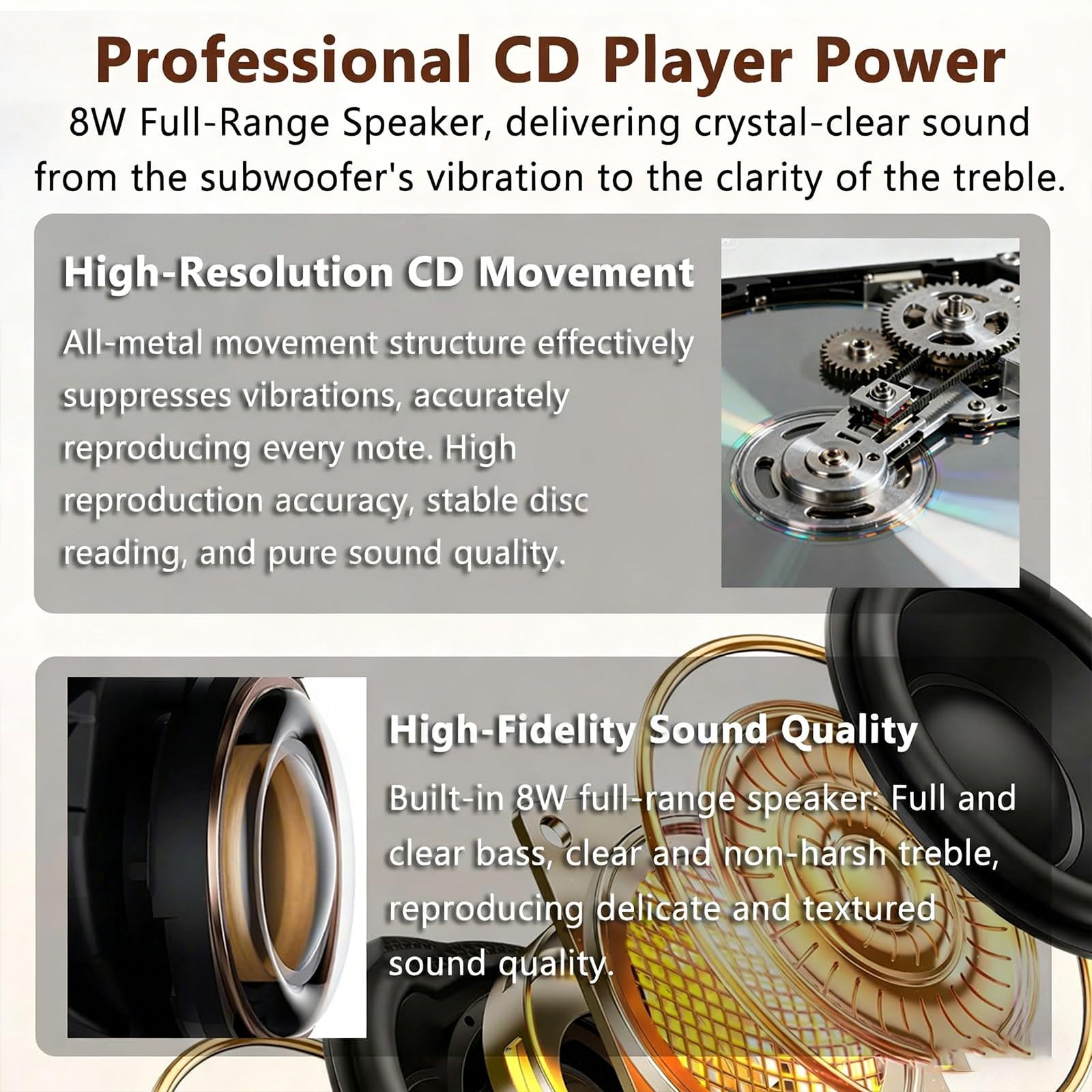 Reproductor de CD de pared con mando a distancia, Bluetooth 5.1, USB, FM, modos auxiliares, marco de fotos decorativo de música para el hogar, oficina, pasillo, elegante decoración de pared