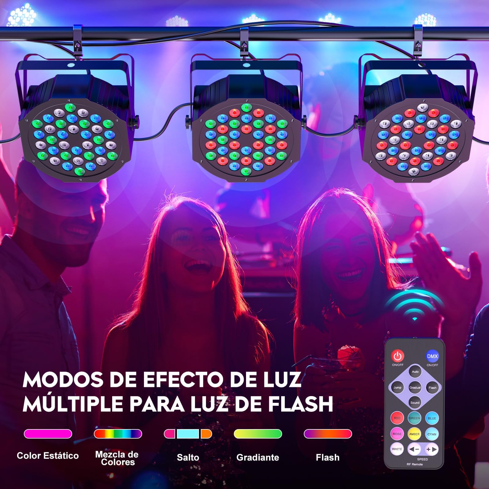 2 Luci LED PAR DMX RGB UKING 36 LED Per Palco, DJ, Discoteca – Con Telecomando
