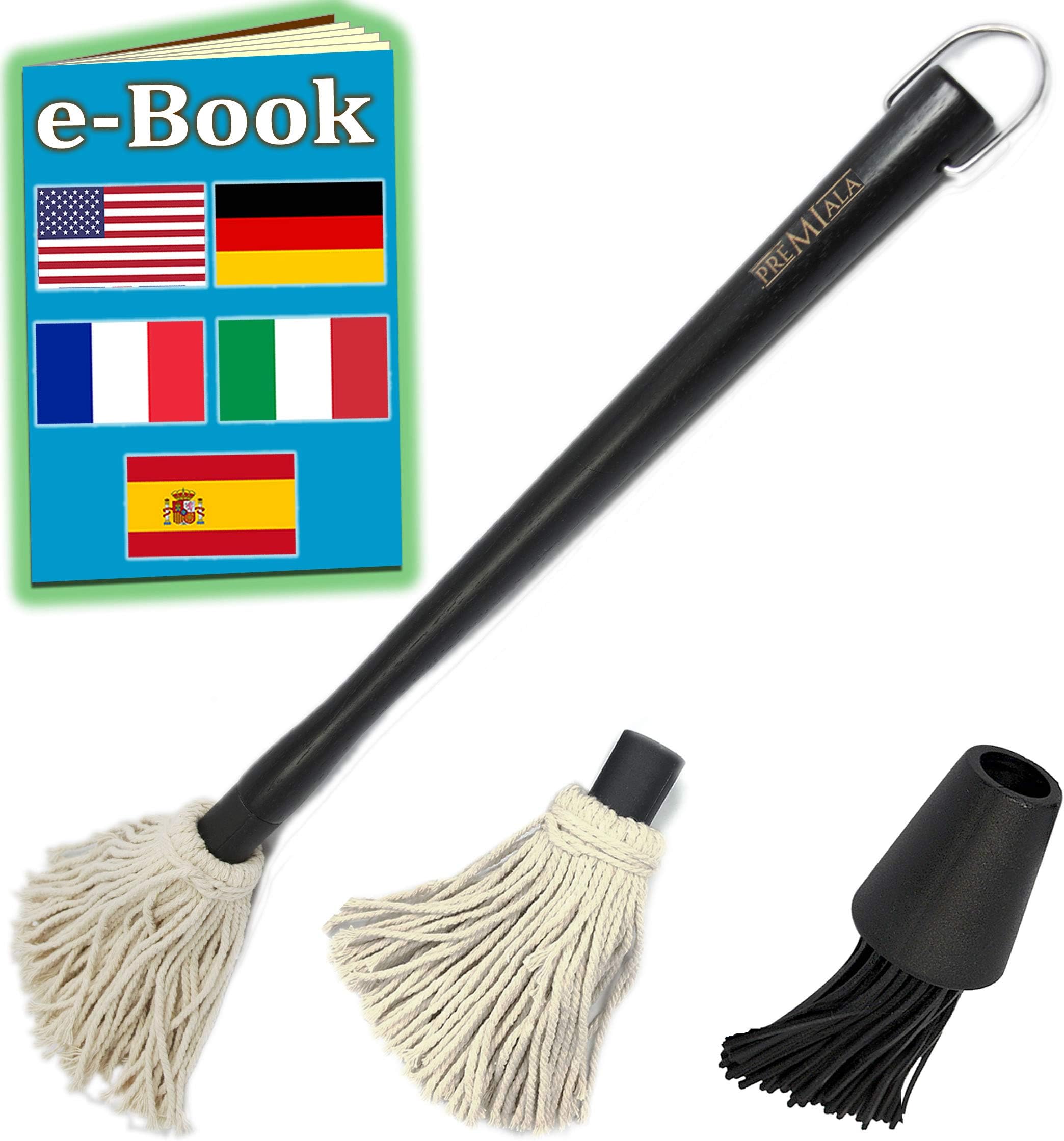 Premiala Versatile Basting Brush Mop Kit - with Removable Cotton Mop and Silicon Brush Heads! Replaces Moisture and Adds Flavor! Best BBQ Mop for Succulent BBQ Meat!