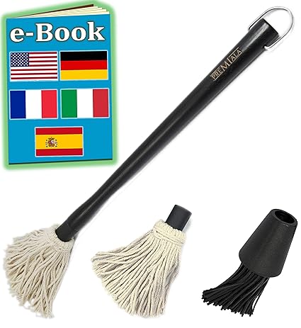 Premiala Versatile Basting Brush Mop Kit with Removable Cotton Mop and Silicon Brush Heads! s Moisture and Adds Flavor!