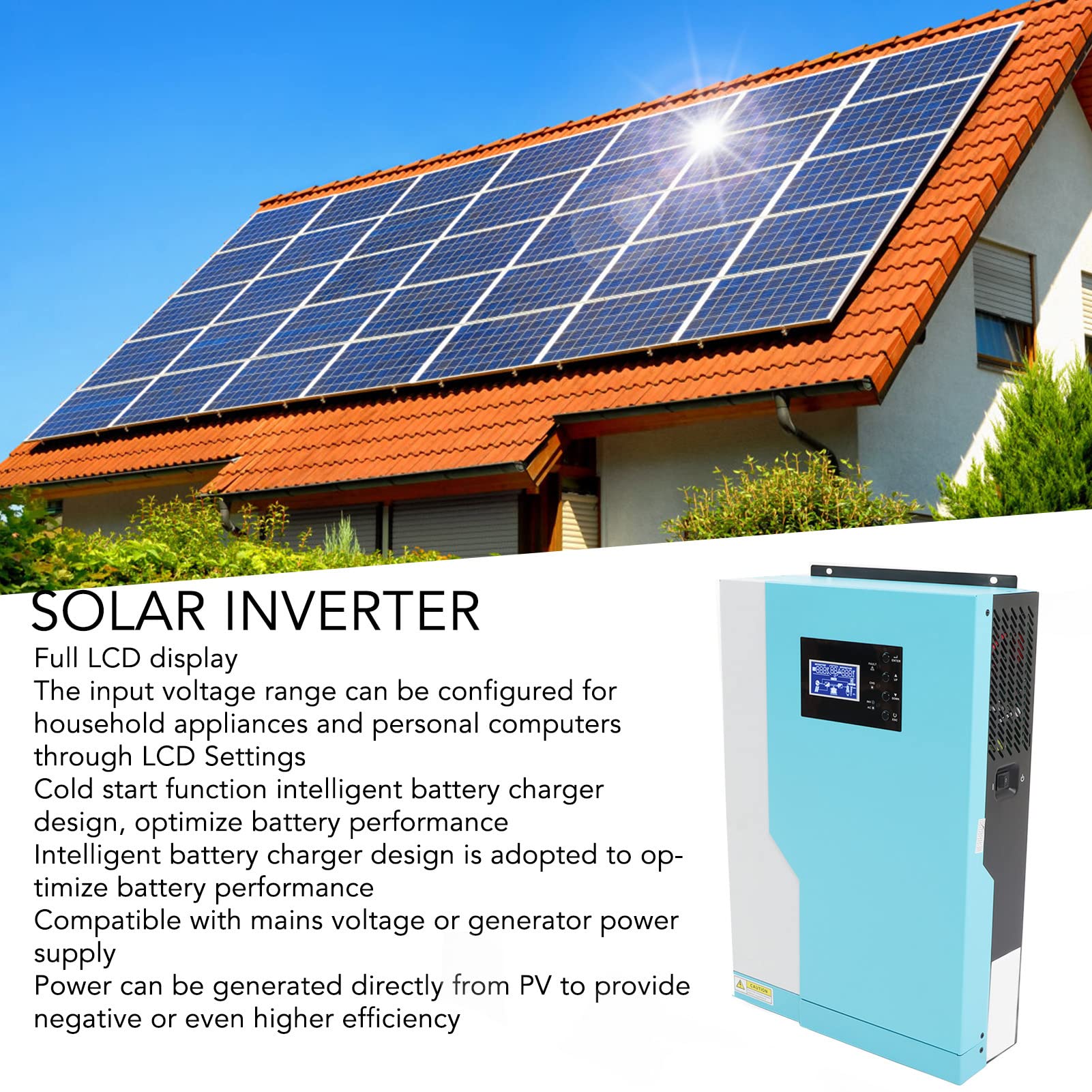 Fafeicy Falownik Solarny MPPT Inwerter ładowarka ze Stali Walcowanej na