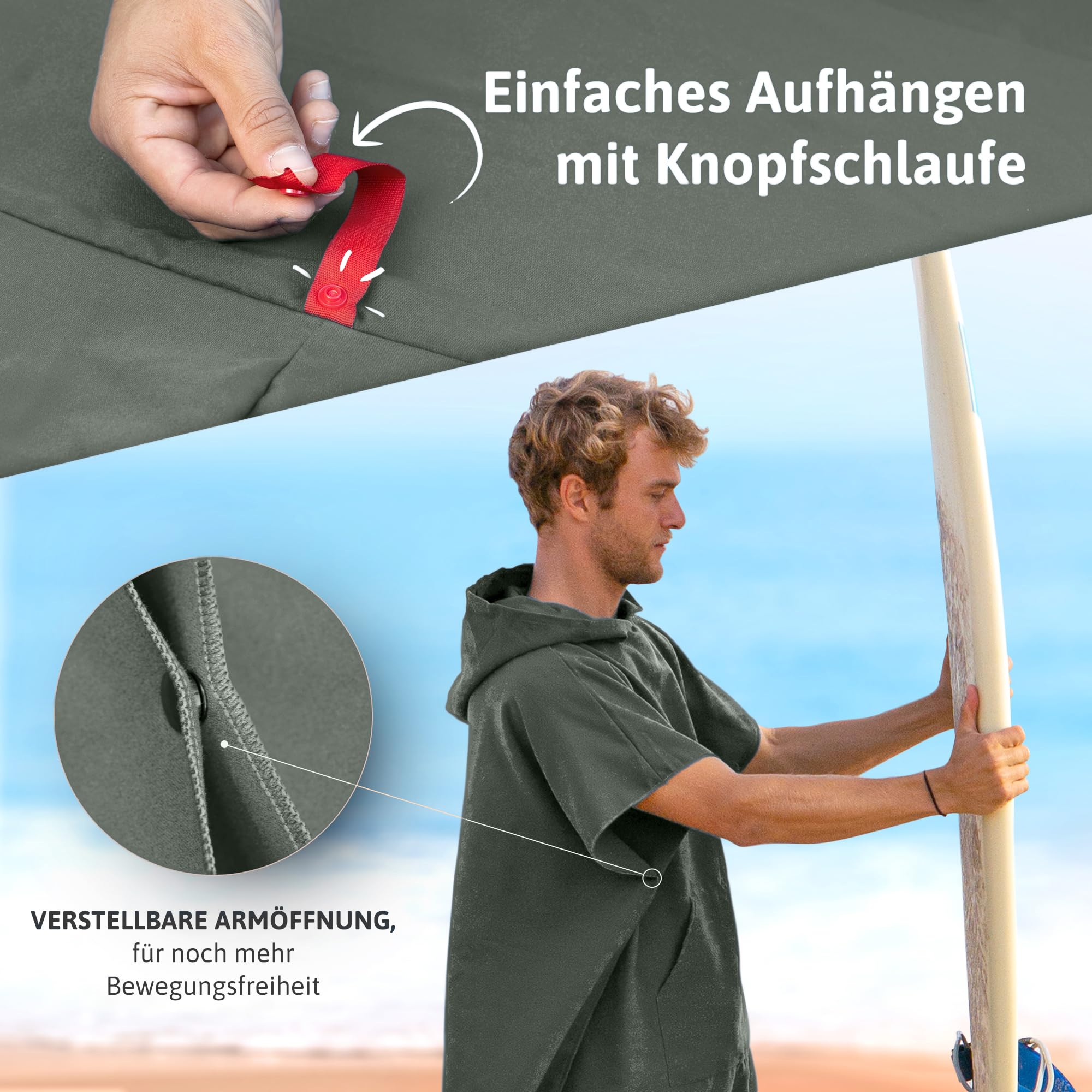 AUTDOOR® Mikrofaser Badeponcho Damen & Herren - nachhaltig aus 100% recycelten PET-Flaschen - Handtuch als Umziehhilfe für Strand und Wassersport - schnelltrocknend & kompakt (Grün, Large)