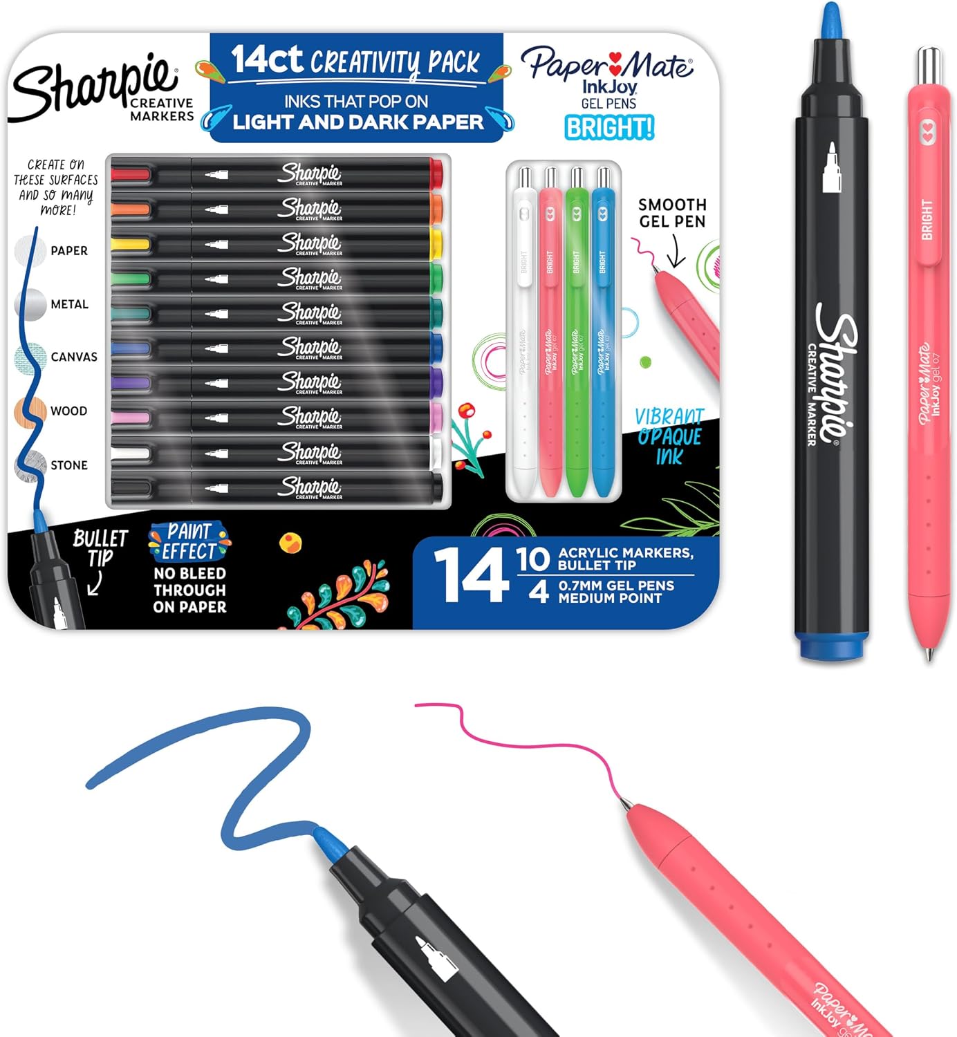 Sharpie & Paper Mate Teacher Appreciation Pack, Creative Markers, InkJoy Gel Bright! Pens, Assorted Colors, 14 Count - Classroom Essentials, Desk Supplies, Colorful Stationary