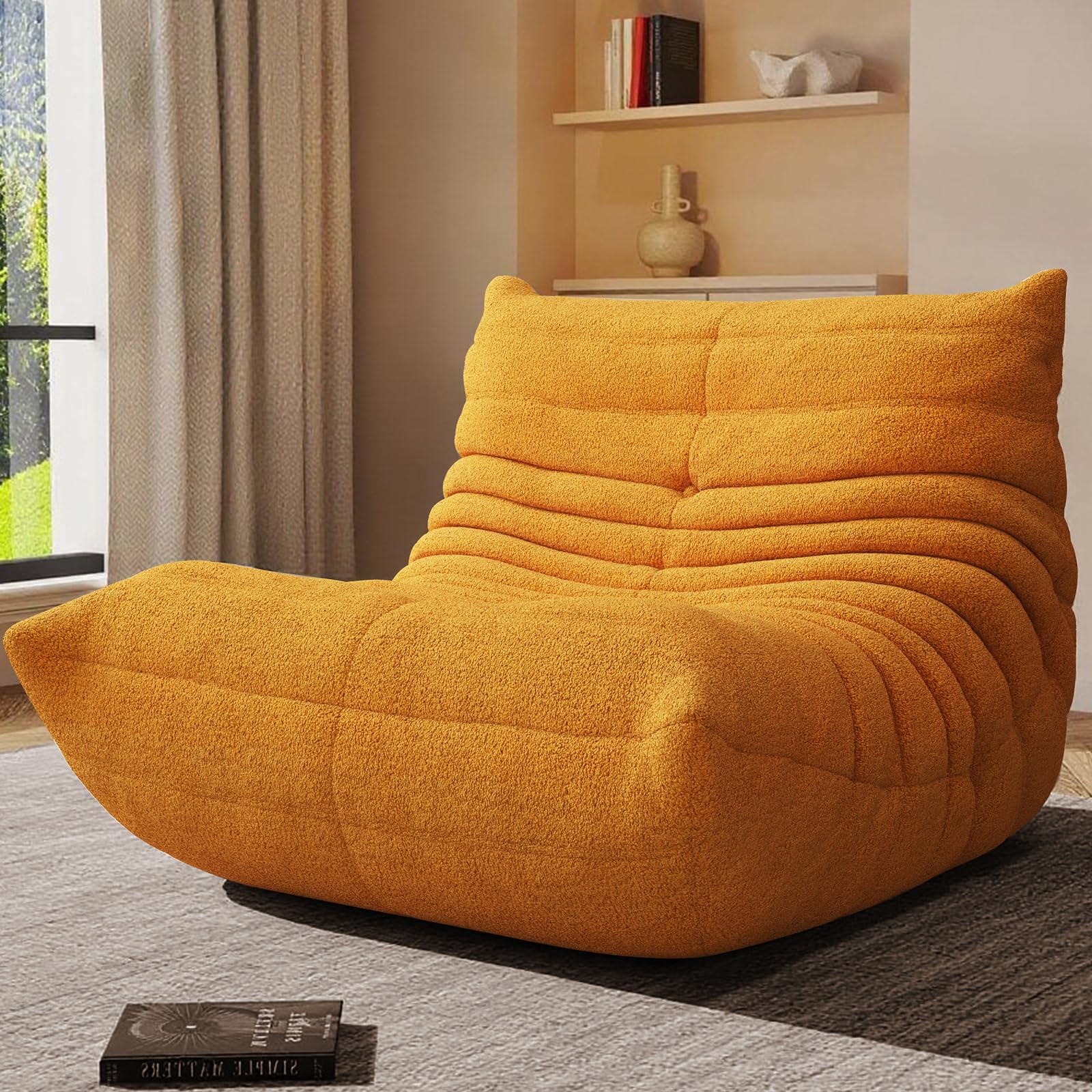 Giant Bean Bag Chair for Adults，Comfy Single Floor Fireside Chair with Memory Foam,Cozy Accent Sofa Couch Boneless Chaise Loungefor Small Room Living Room Bedroom Gaming Room (Yellow, Single)