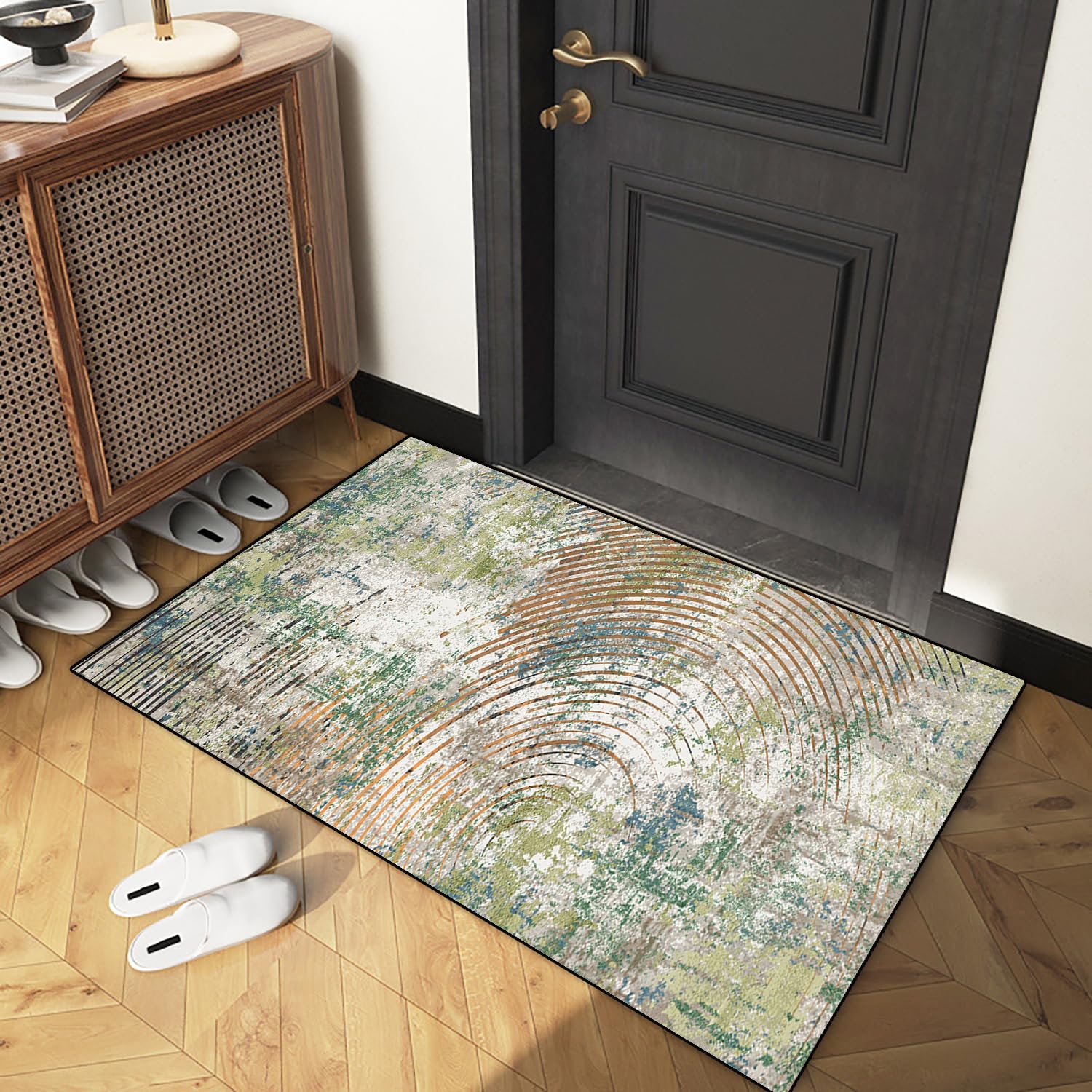 Alfombra de pasillo o cocina, antideslizante, lavable, para pasillo, lavandería, 60 x 200 cm, color verde en estilo turco