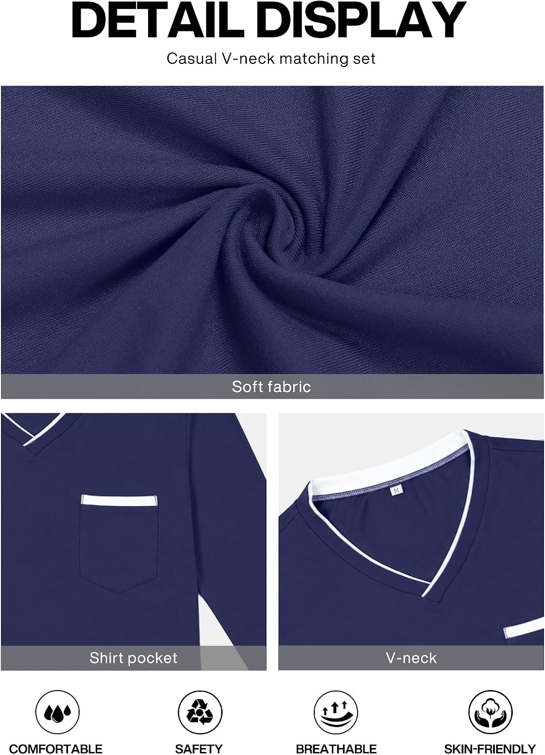 RQP Men's Long Sleeve Pajama Set Soft Stretch Sleepwear with Pockets