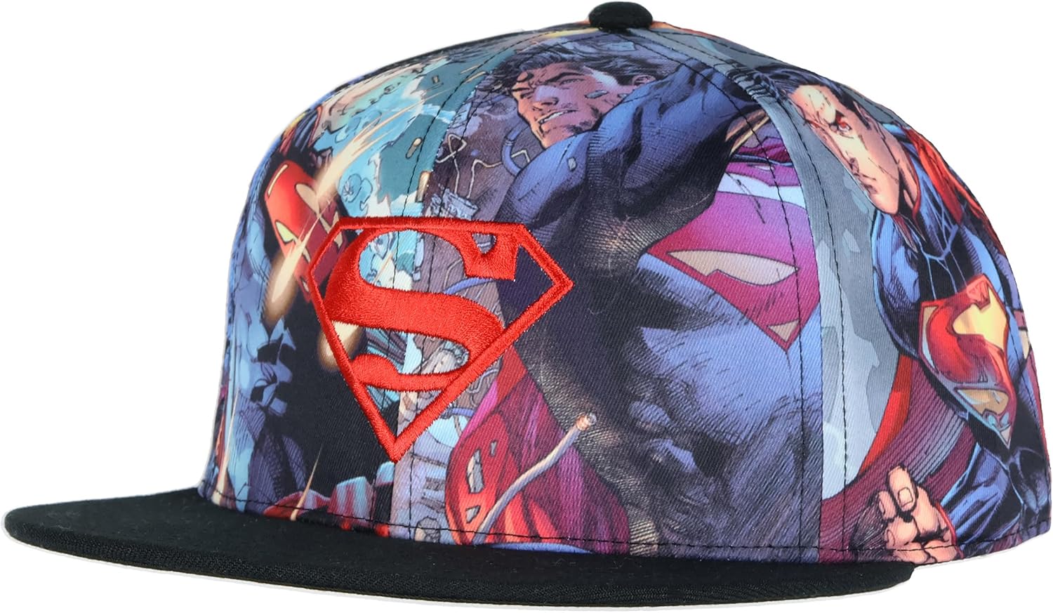 DC Comics Superman Logo Baseball Hat Adult Fighting Scenes Sublimated Adjustable Snapback Cap Multicolored