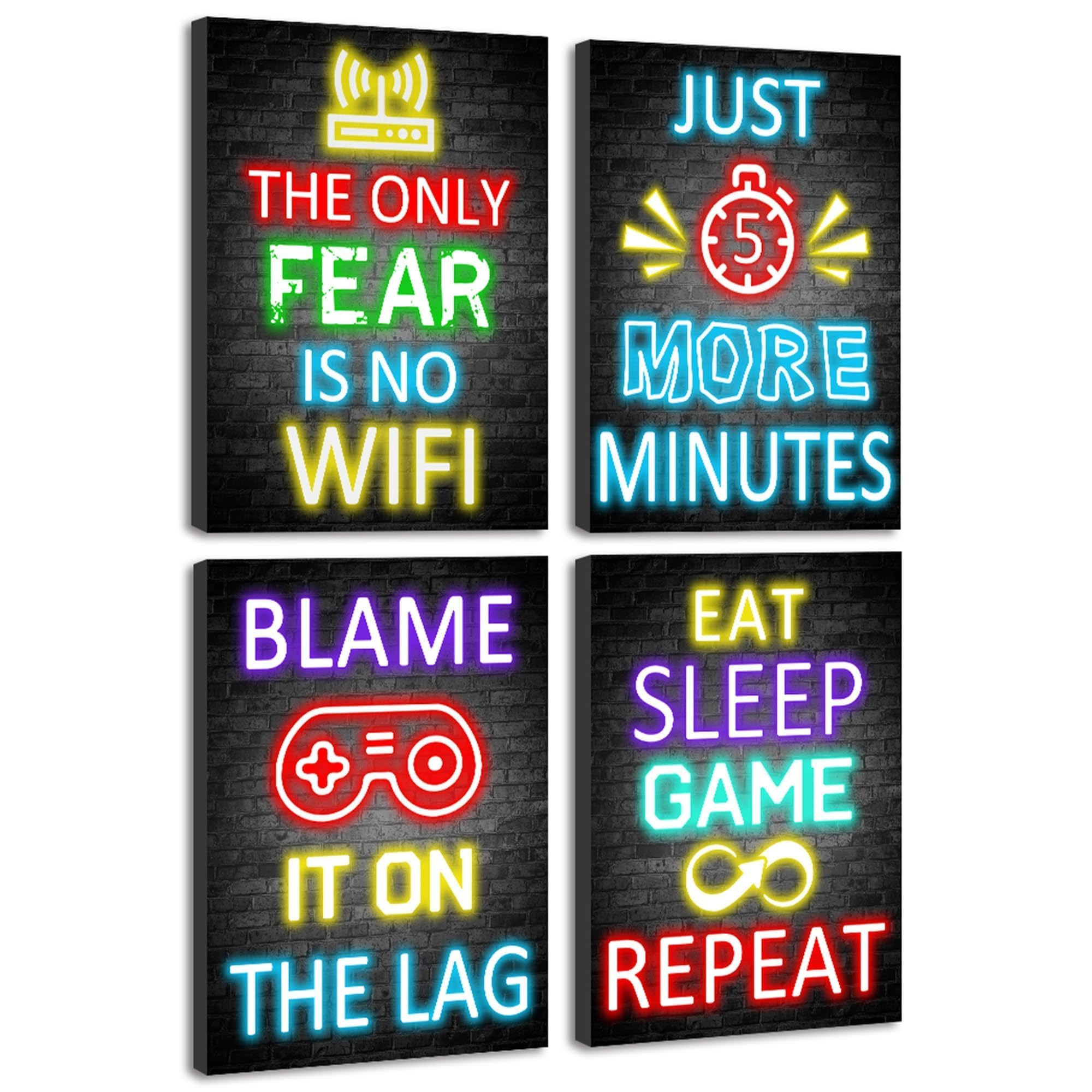 KUVIOKE Lot de 4 panneaux muraux décoratifs prêts à accrocher pour chambre d'adolescents et garçons – 30,5 x 40,6 cm (encadré)