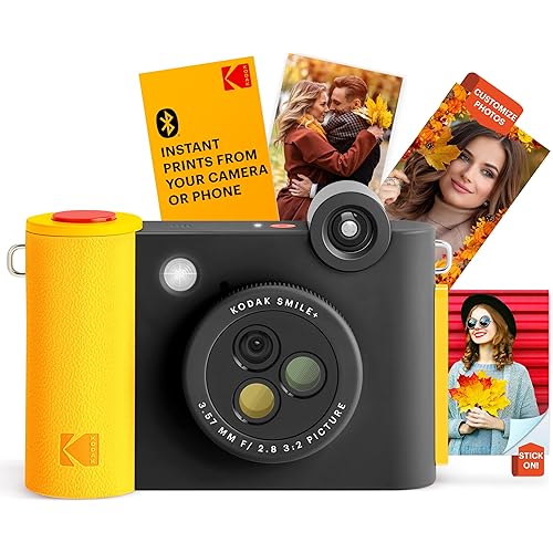 KODAK Smile+ 2-in-1 Digital Instant Print Camera & Wireless Bluetooth Photo Printer - 10MP, Special-Effect Rotating Lens, Zink 2x3” Sticky-Back Photos, Print via Fun App from Smart Devices - Black