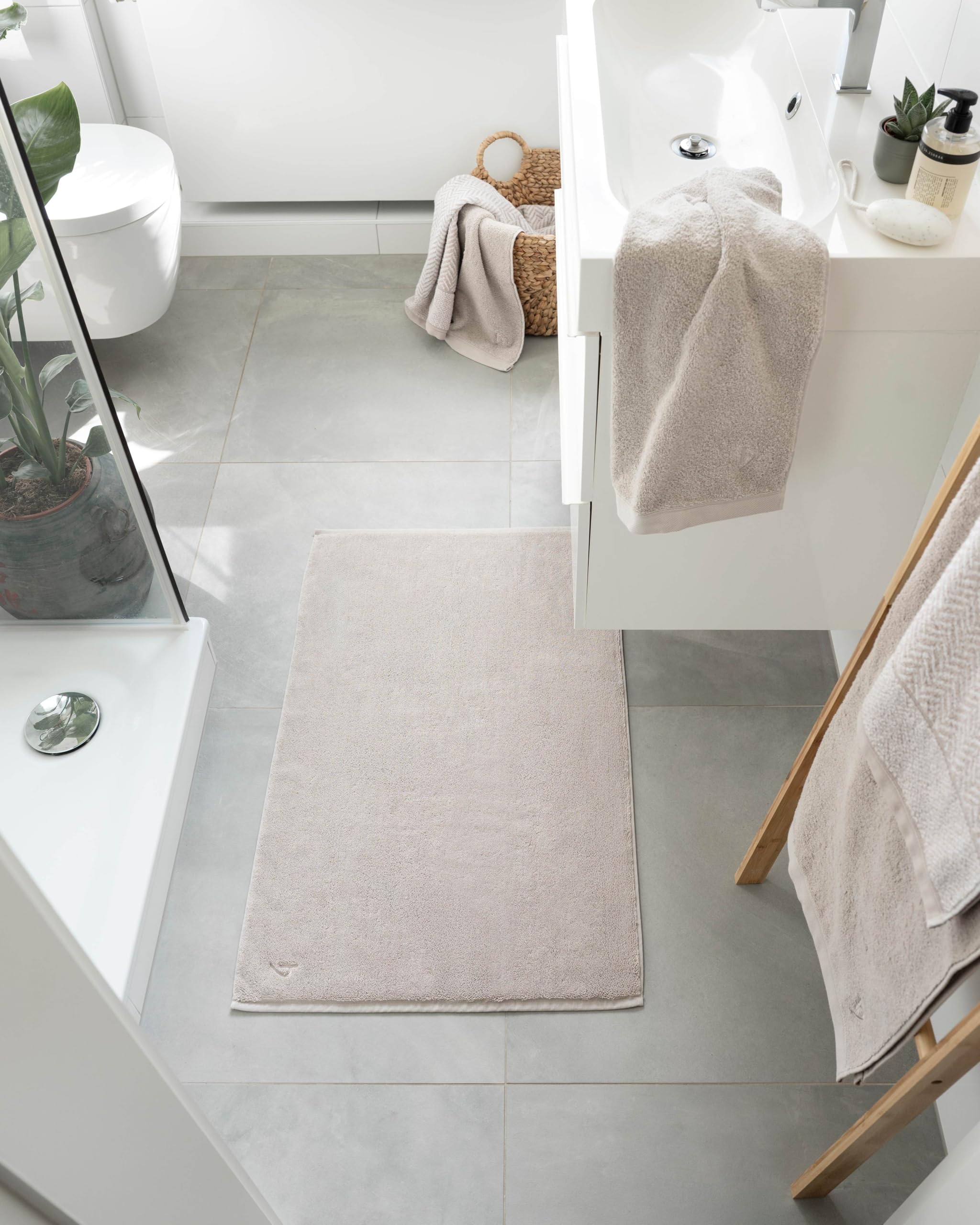 herzbach home Premium Badvorleger PURA | 50 x 70 cm 2er Set | 100% Baumwolle | Badteppich Doppelpack | Farbe: Sandgrau