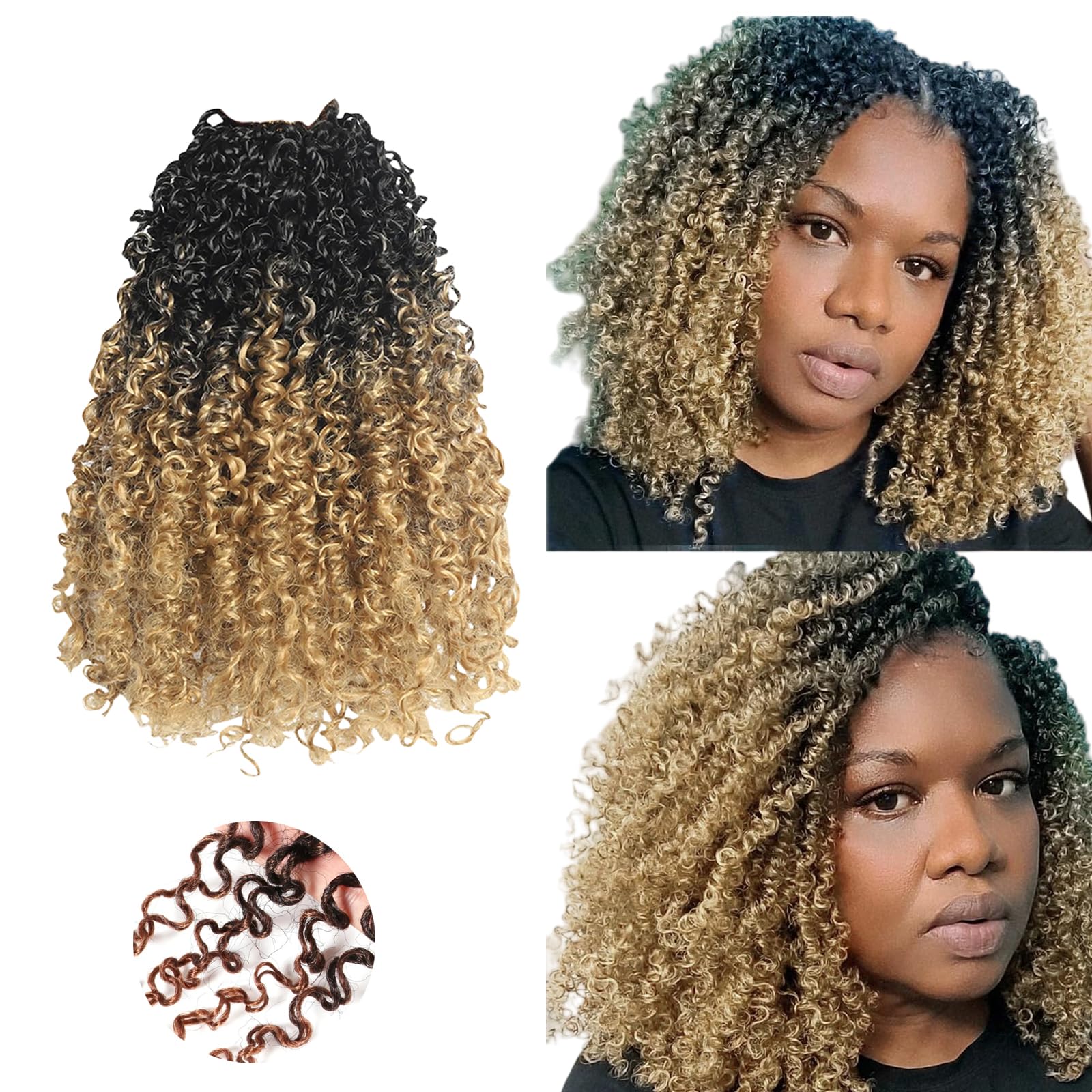 Yanky Twist Crochet Hair 10inch Ombre Pre-Twisted Bohemian Twist Curly Braiding Hair Extensions 2Packs Pre-looped Mini Passion Braids Spring Crochet Braiding Hair Extensions