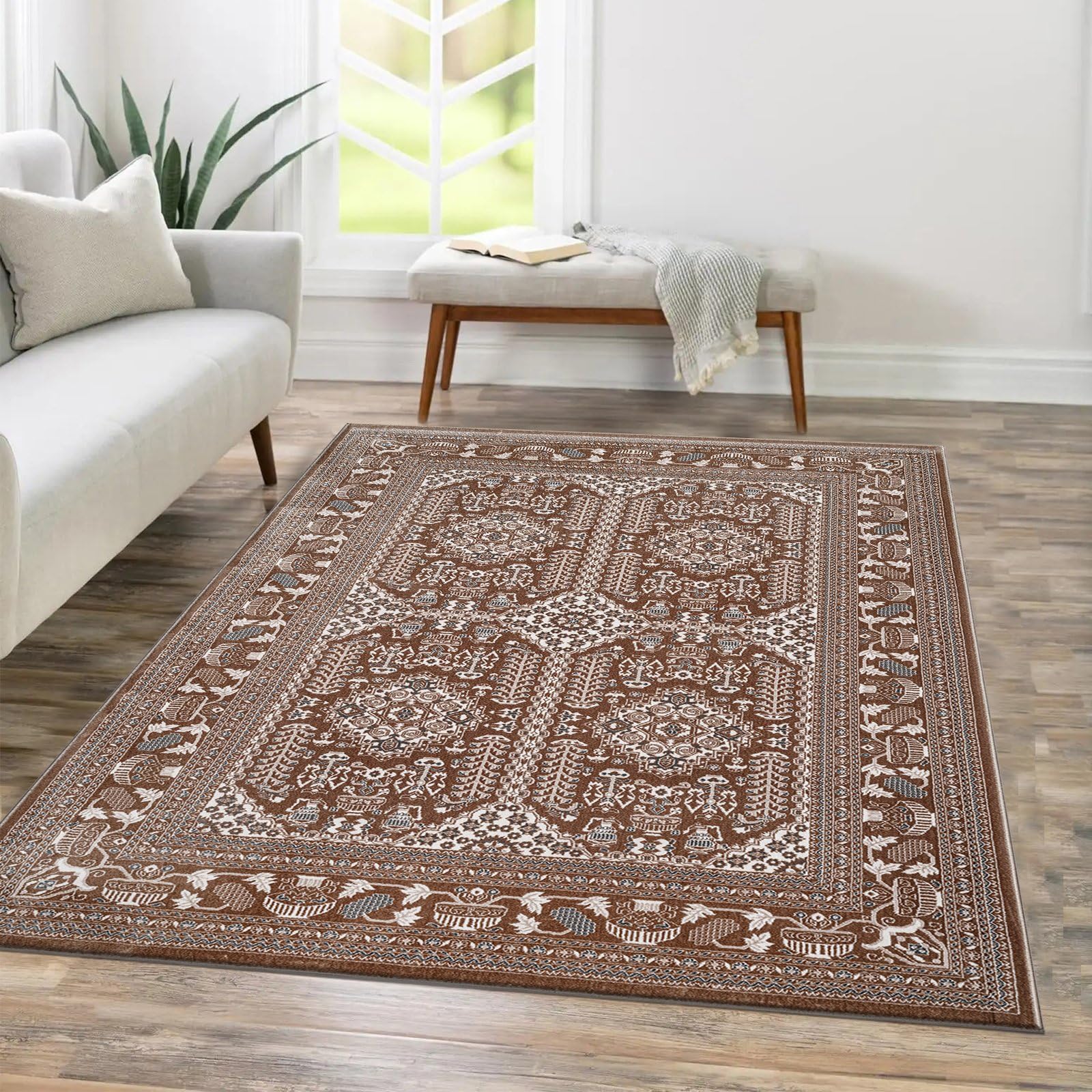 renoazul® Vintage Area Rugs For Living Room With Jute Back - Zinat 120 x 170 cm Beige - Washable Rugs For Bedroom Carpet and Fireside Rug