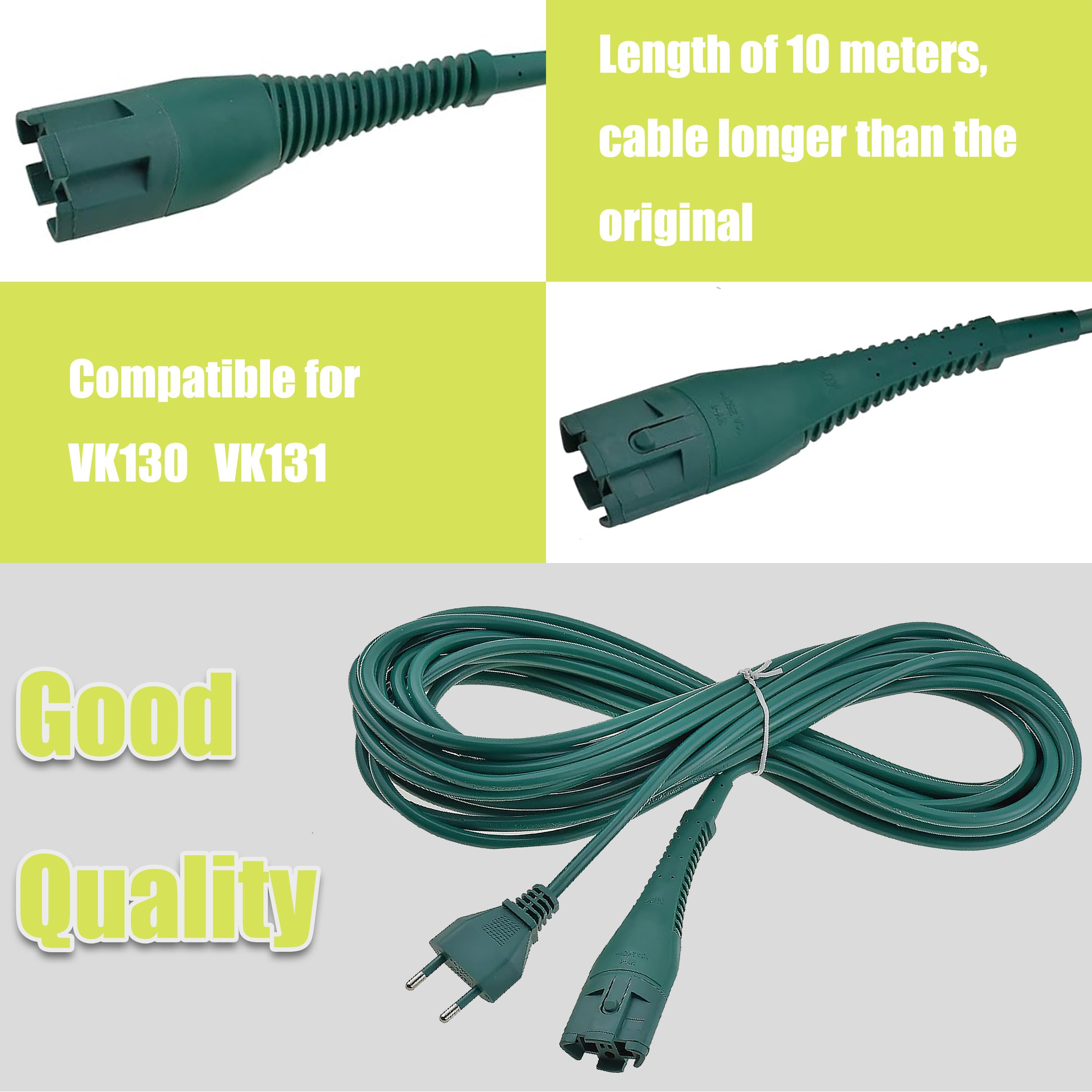 Arcets Cavo per Folletto VK130 VK131 Filo Prolunga Alimentazione Elettrico -10 Metri