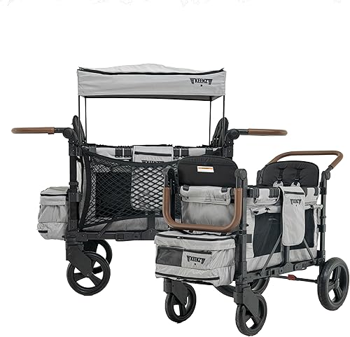 Keenz XC 2.0 - Cochecito de lujo cómodo  Plegable 2 pasajeros doble asiento con toldo ajustable  Gris